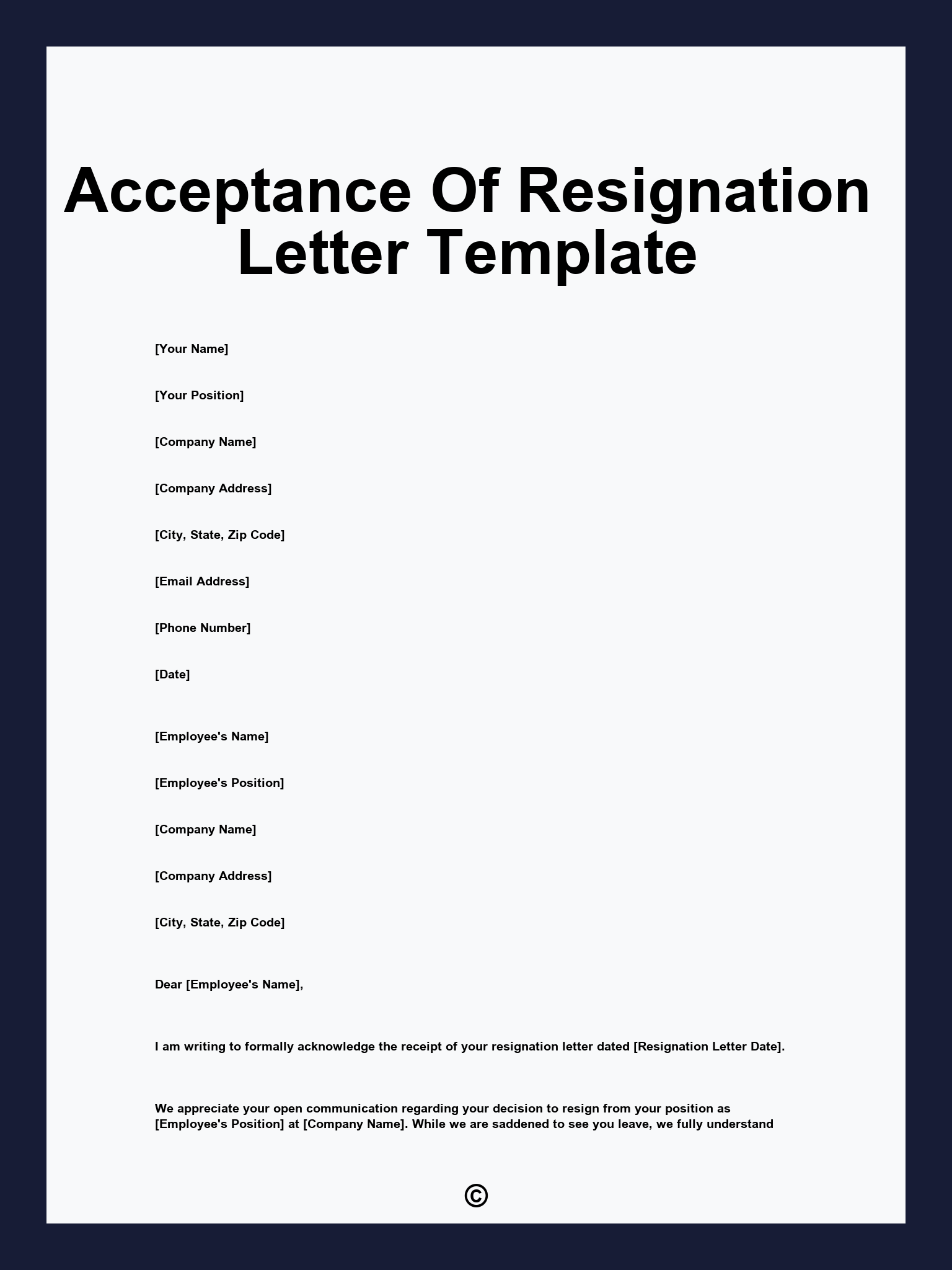 Acceptance Of Resignation Letter Template