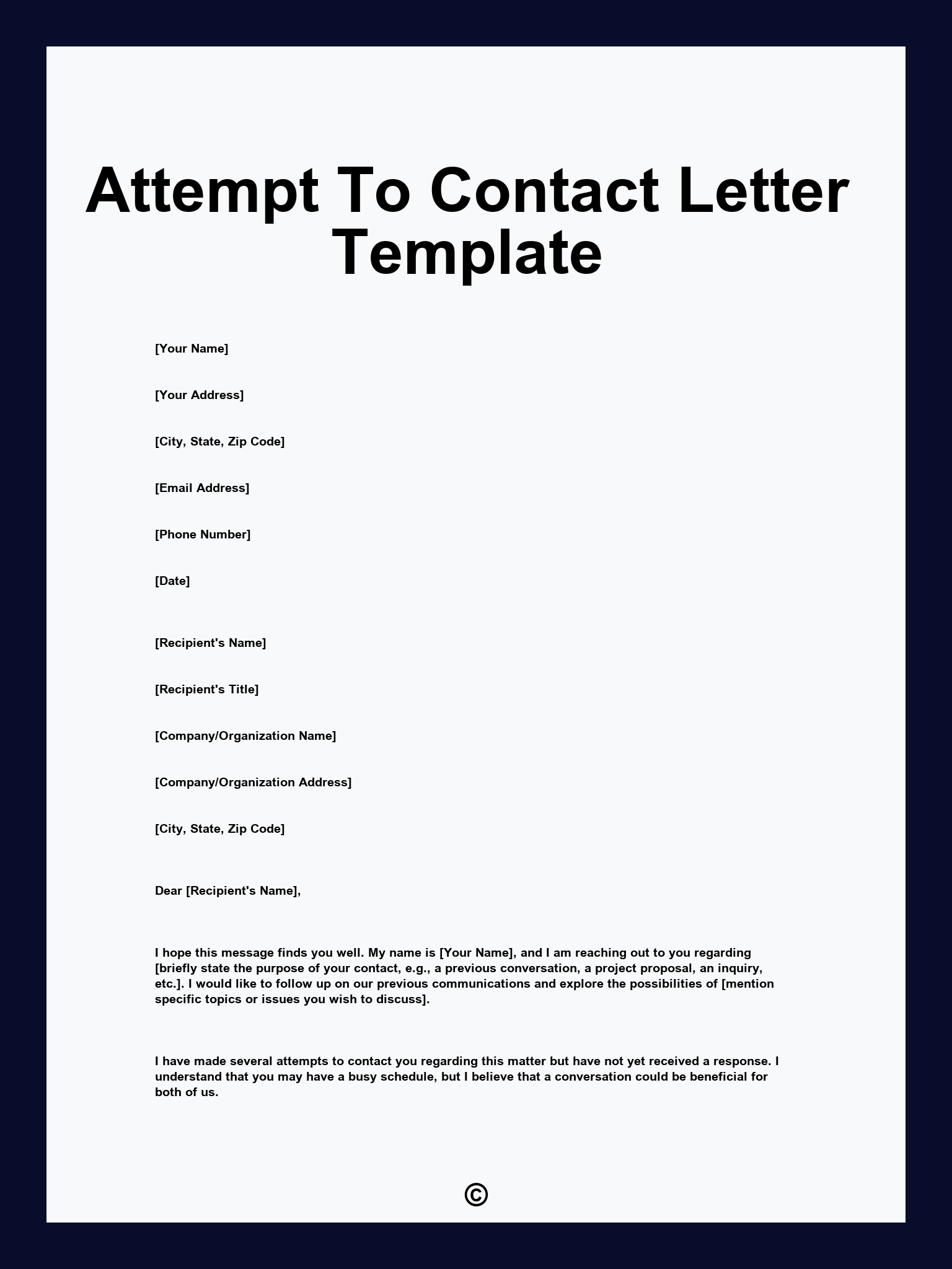 Attempt To Contact Letter Template