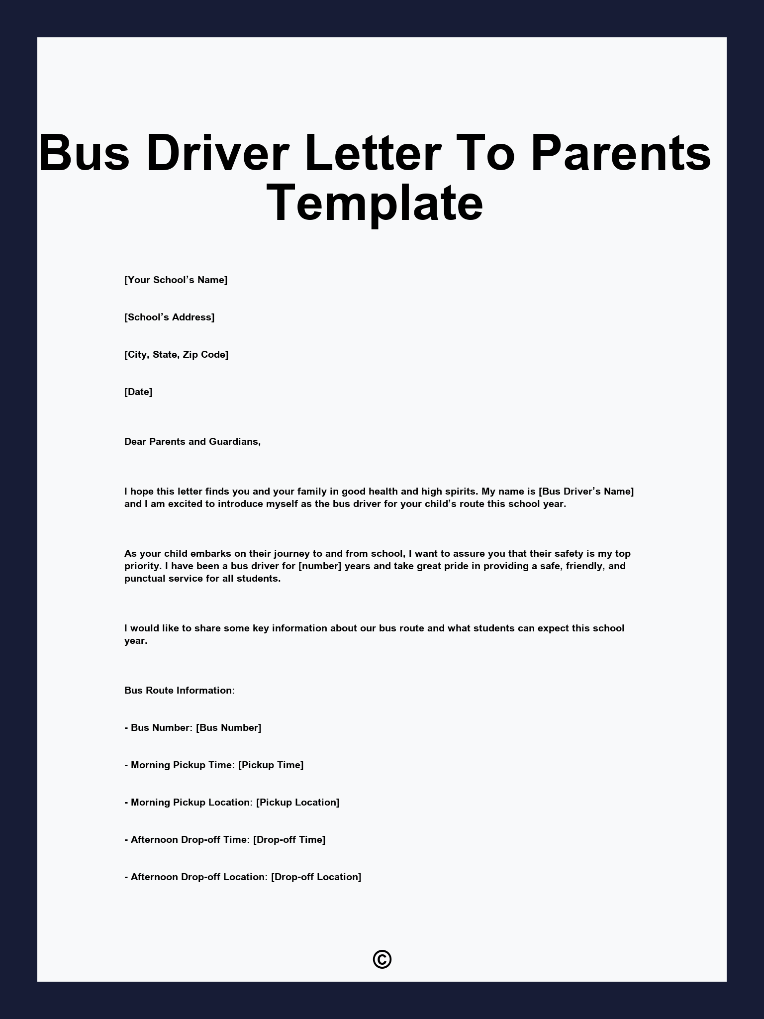 Bus Driver Letter To Parents Template