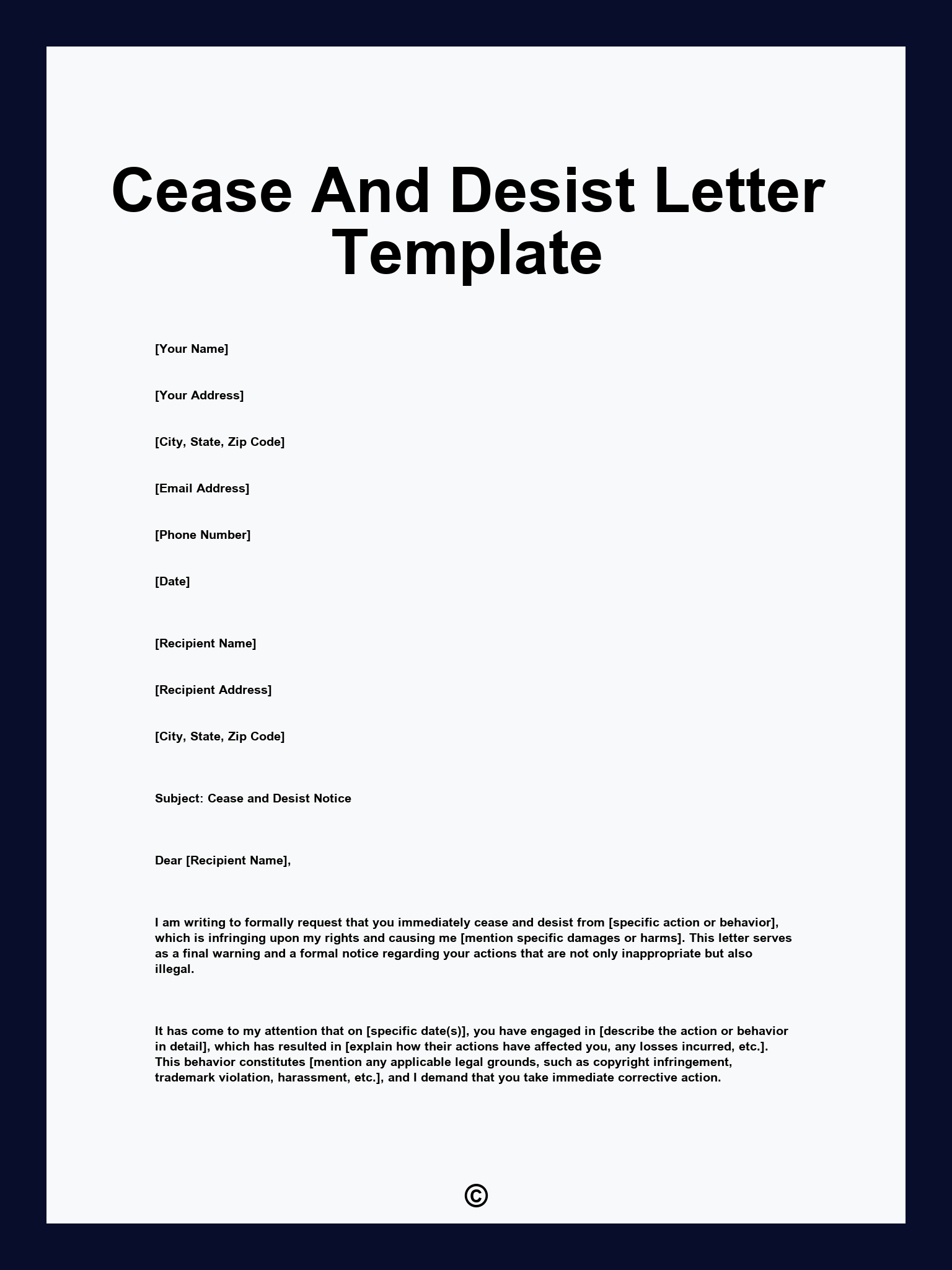 Cease And Desist Letter Template
