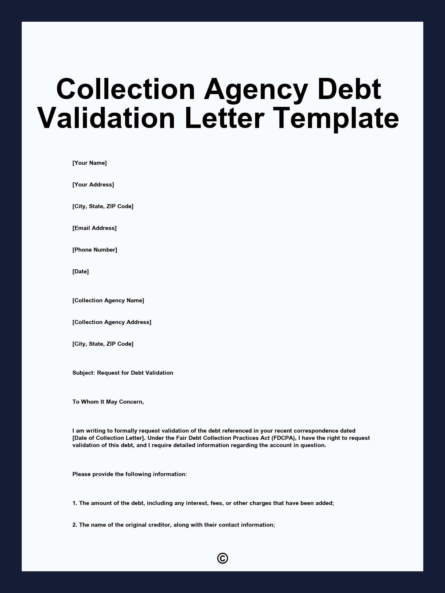 Collection Agency Debt Validation Letter Template