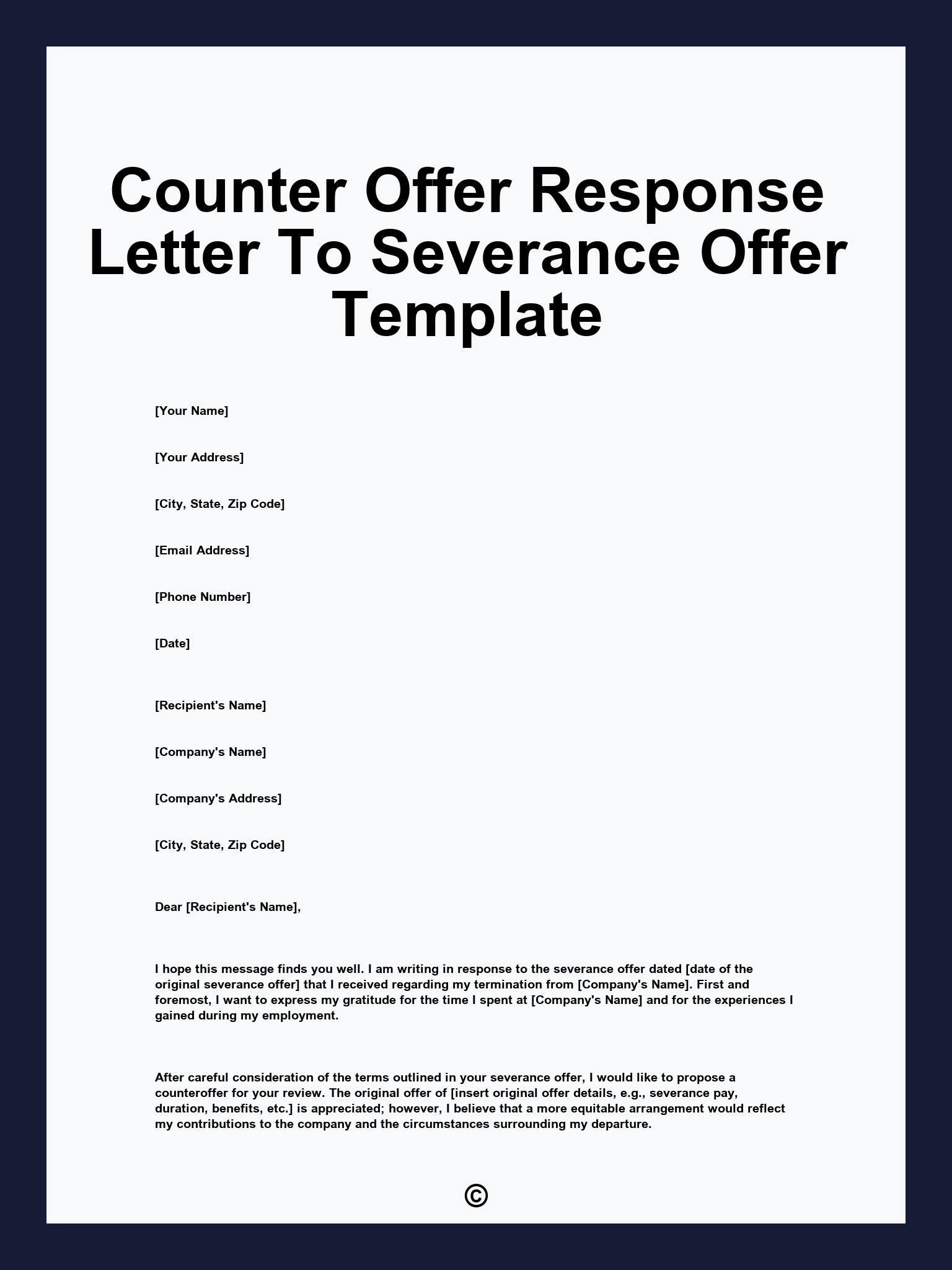 Counter Offer Response Letter To Severance Offer Template