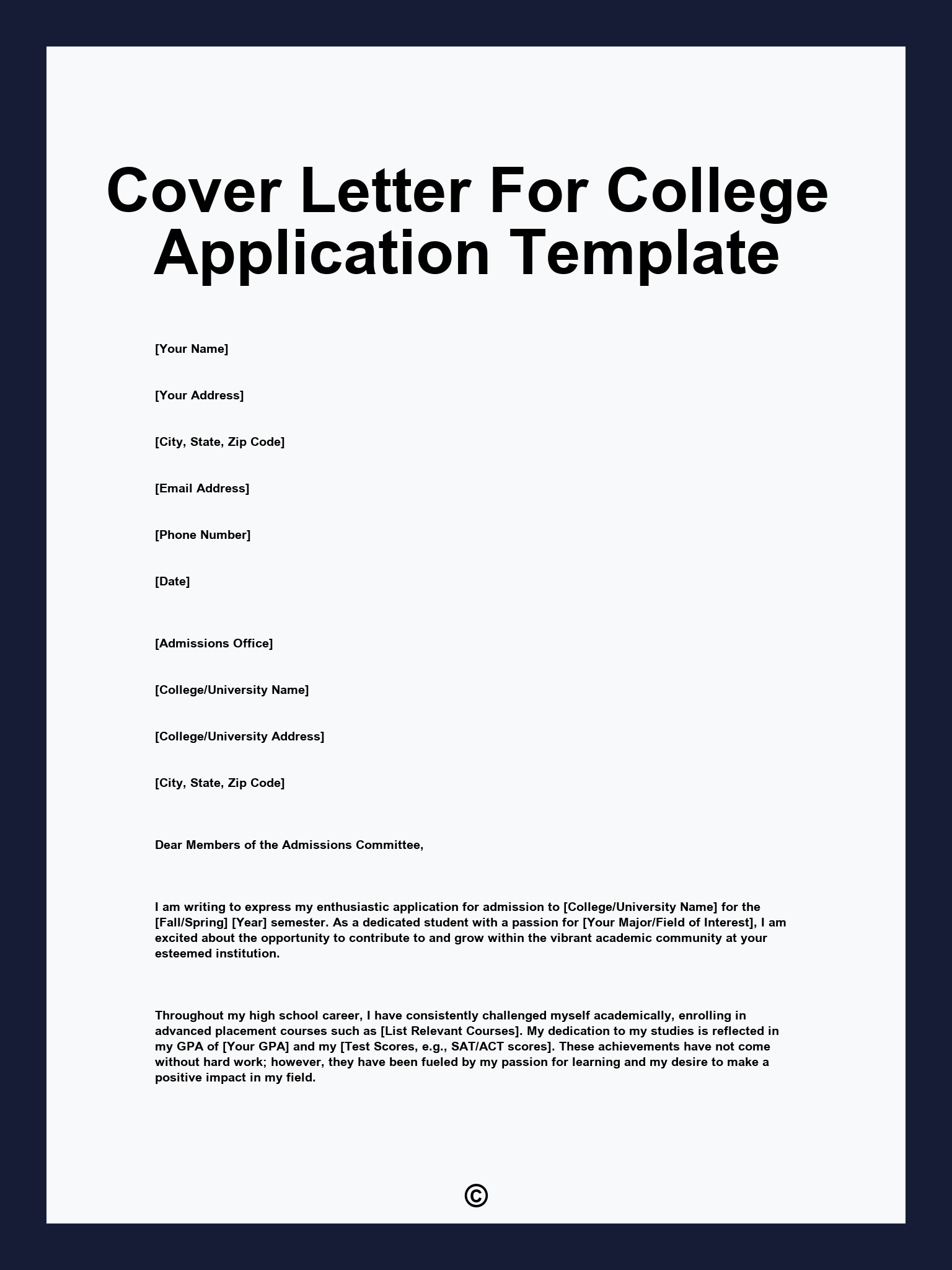 Cover Letter For College Application Template