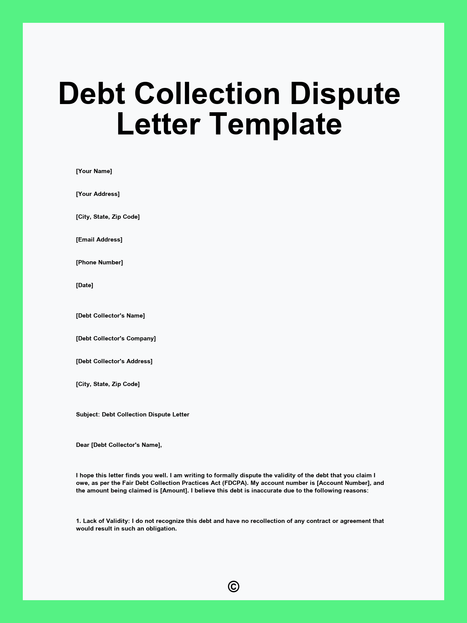 Debt Collection Dispute Letter Template