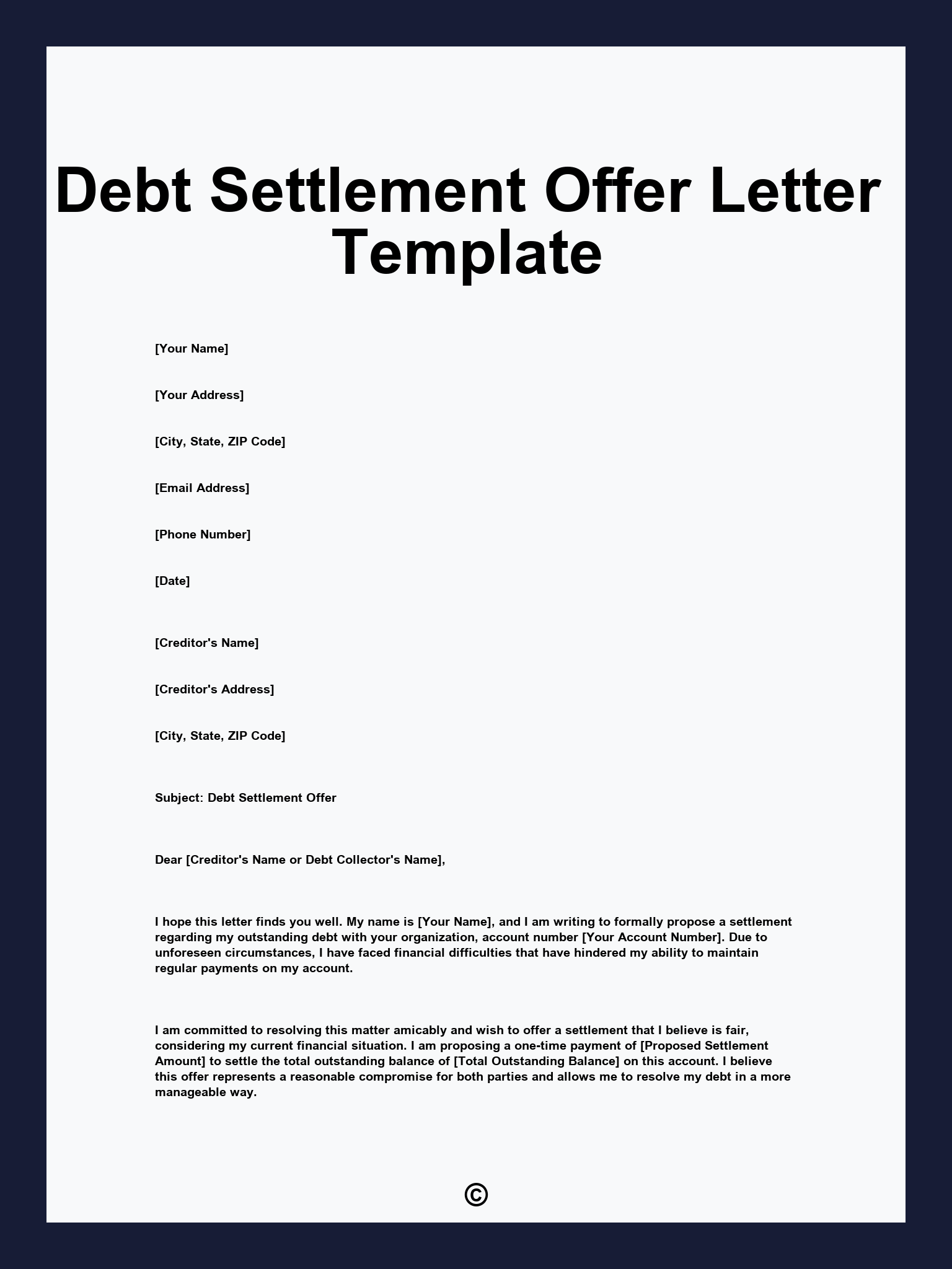 Debt Settlement Offer Letter Template