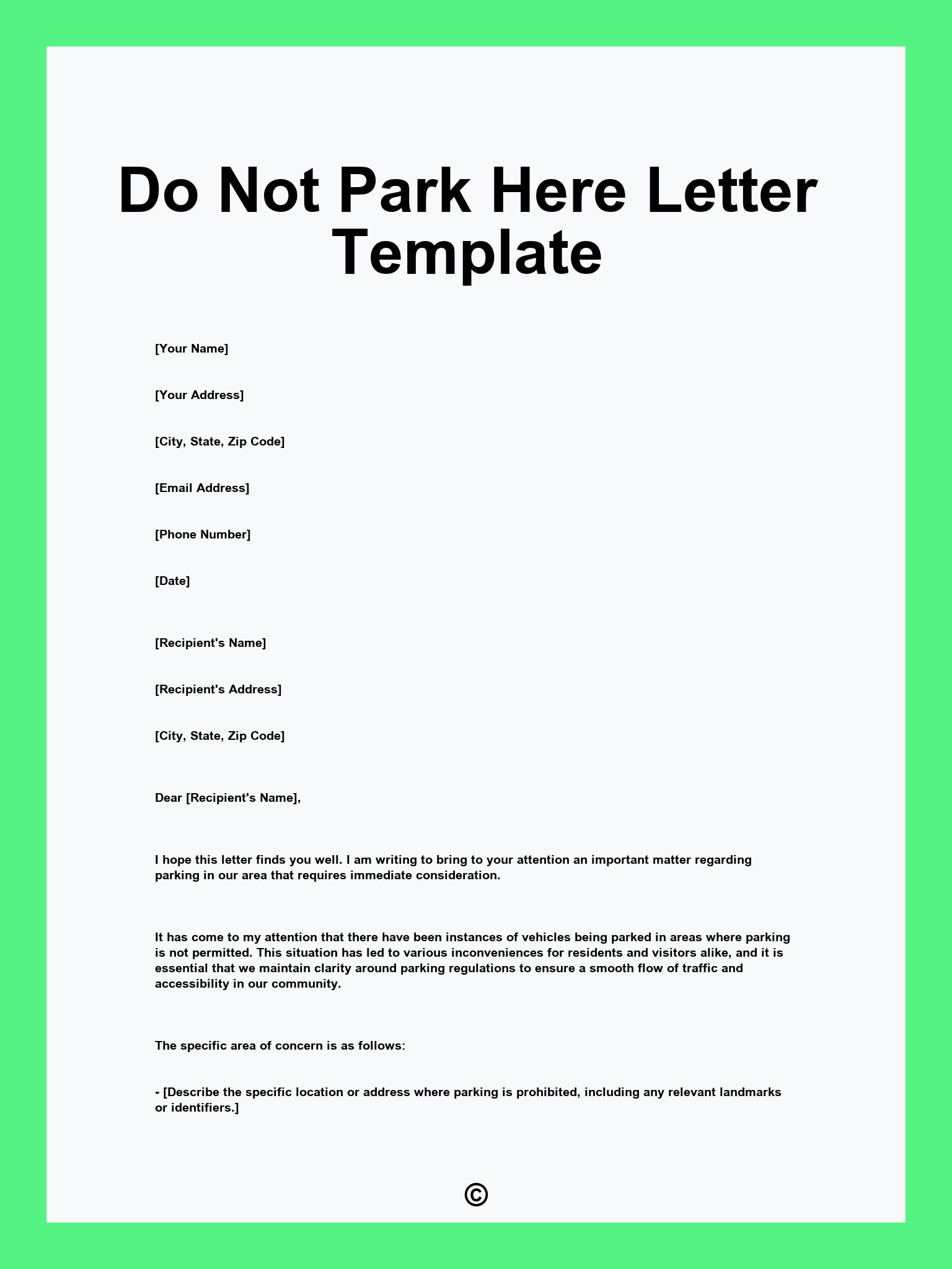 Do Not Park Here Letter Template