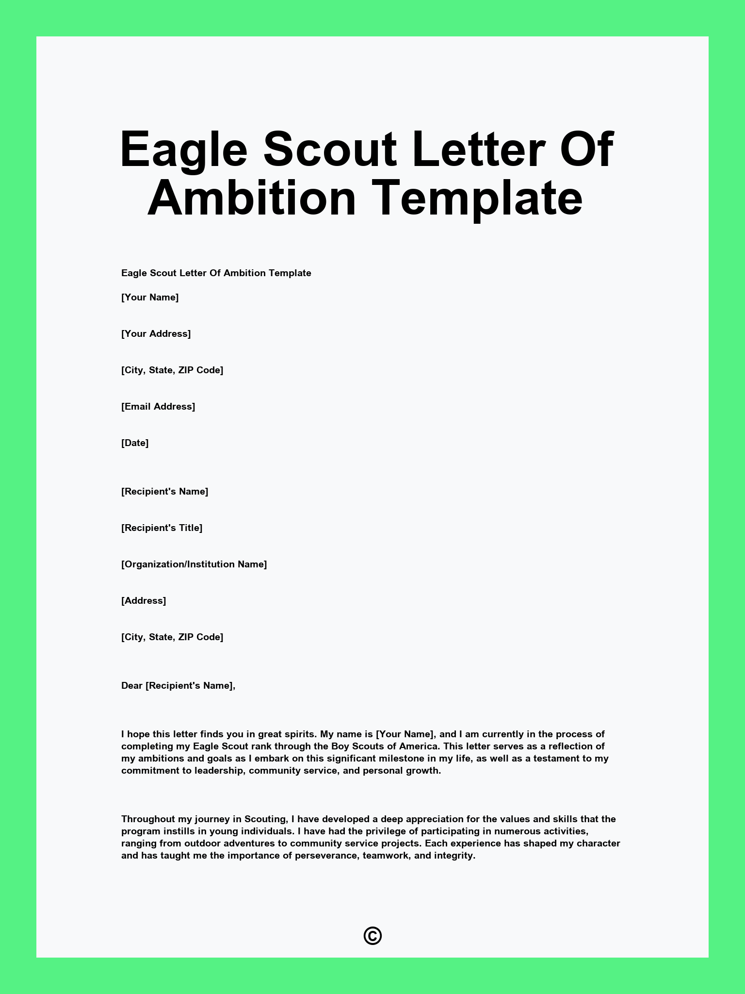 Eagle Scout Letter Of Ambition Template