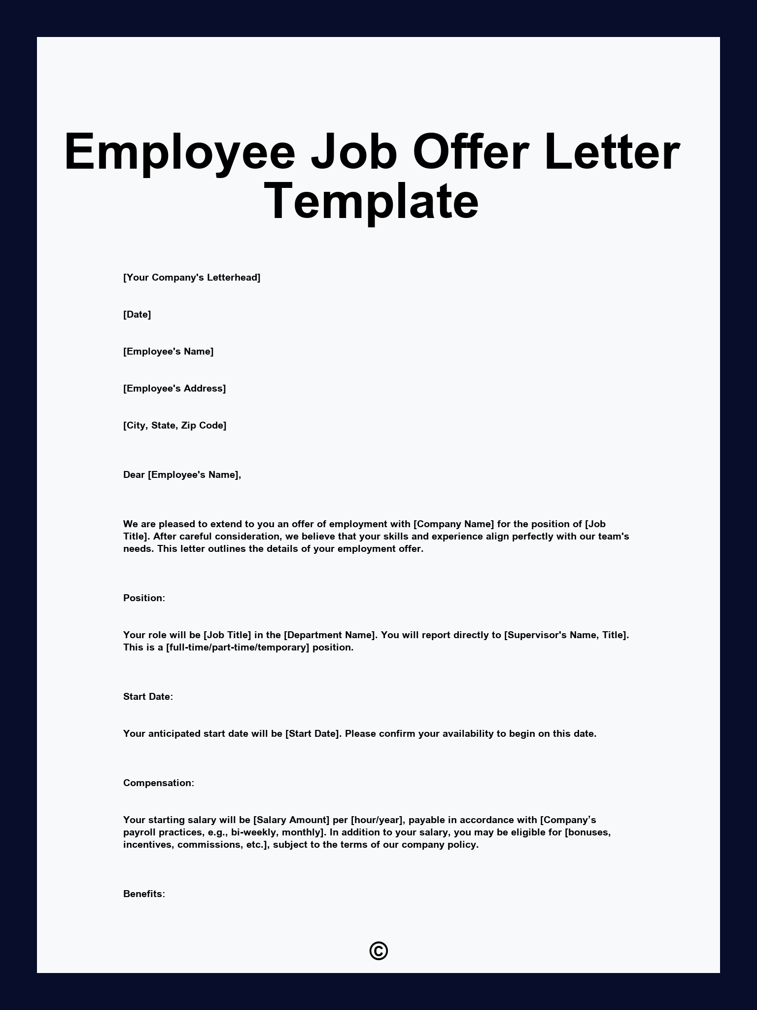 Employee Job Offer Letter Template