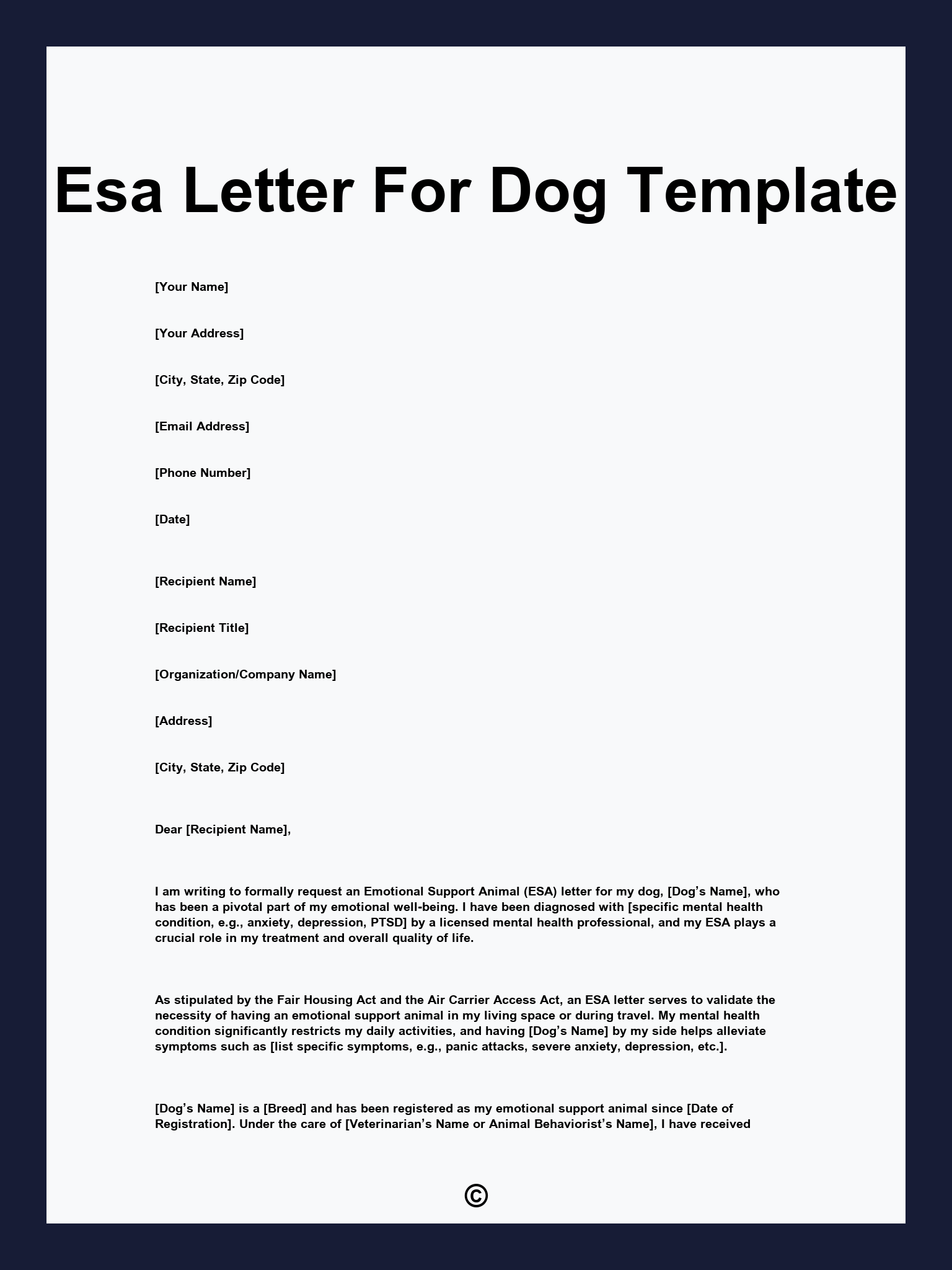 Esa Letter For Dog Template