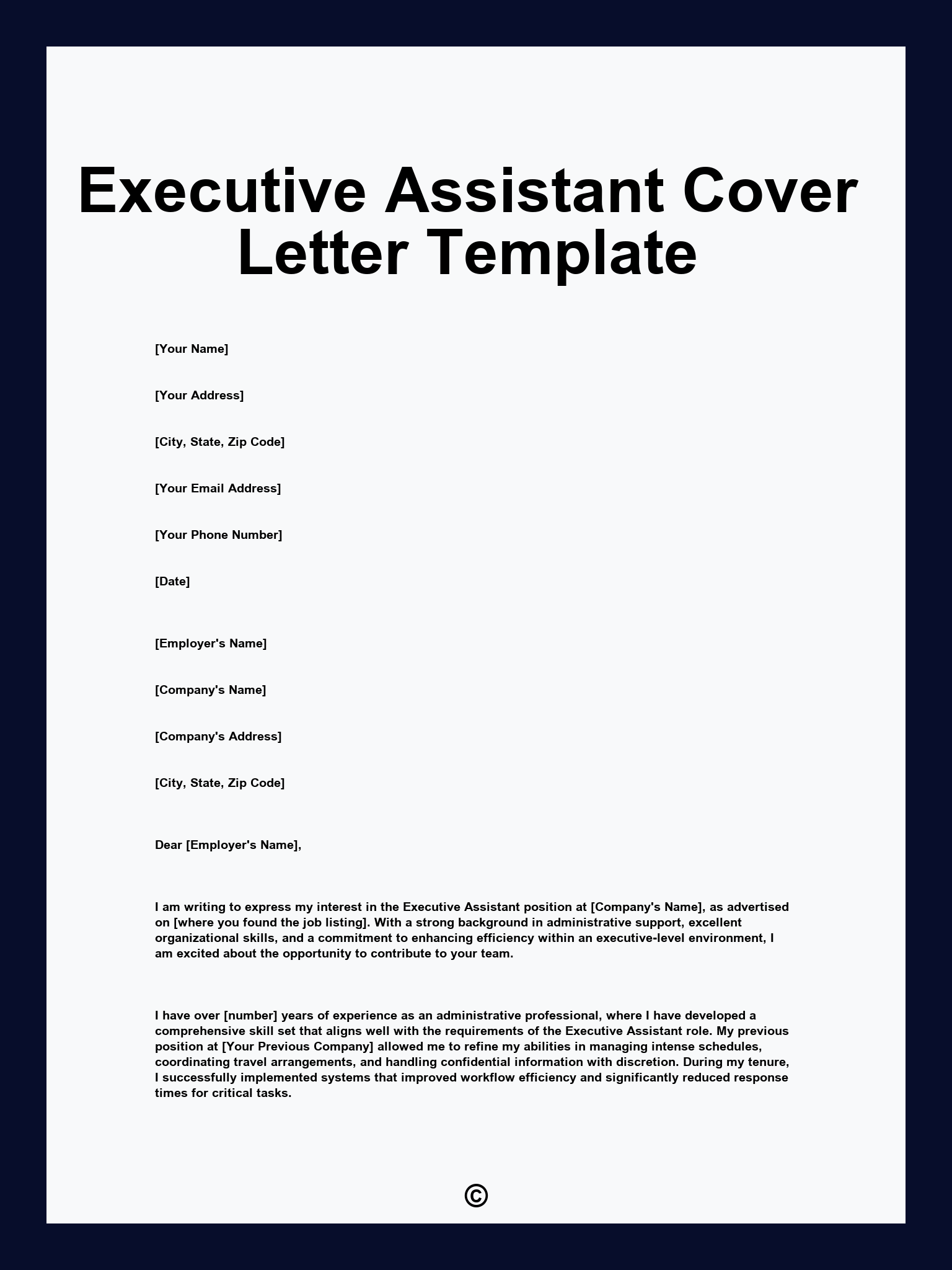 Executive Assistant Cover Letter Template