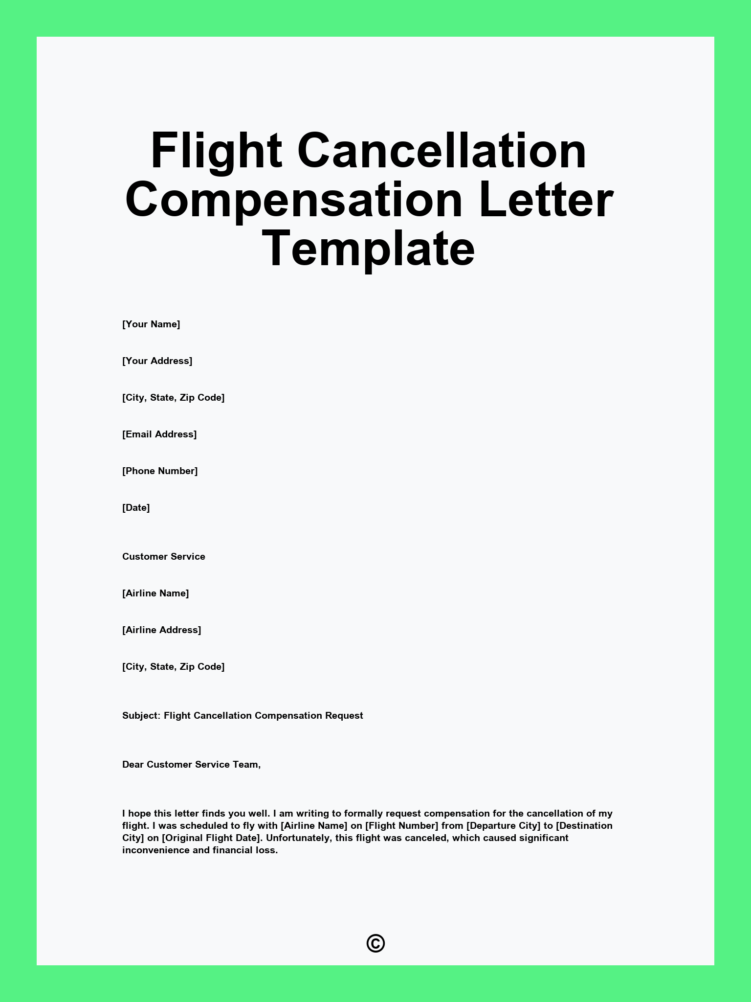 Flight Cancellation Compensation Letter Template