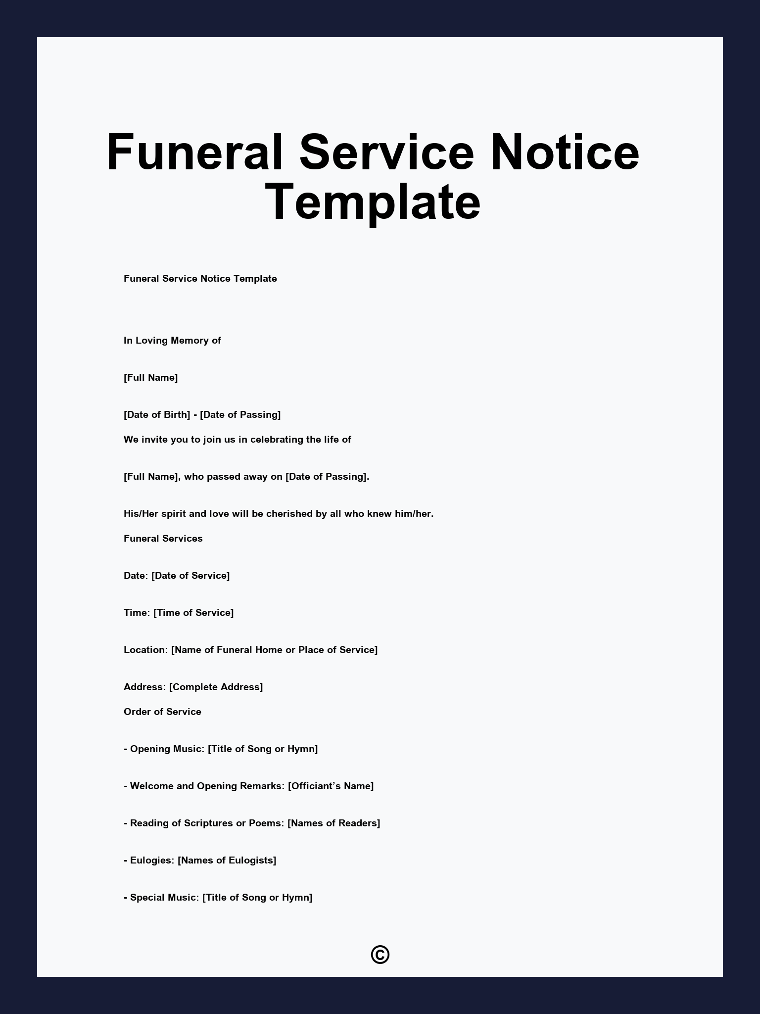 Funeral Service Notice Template