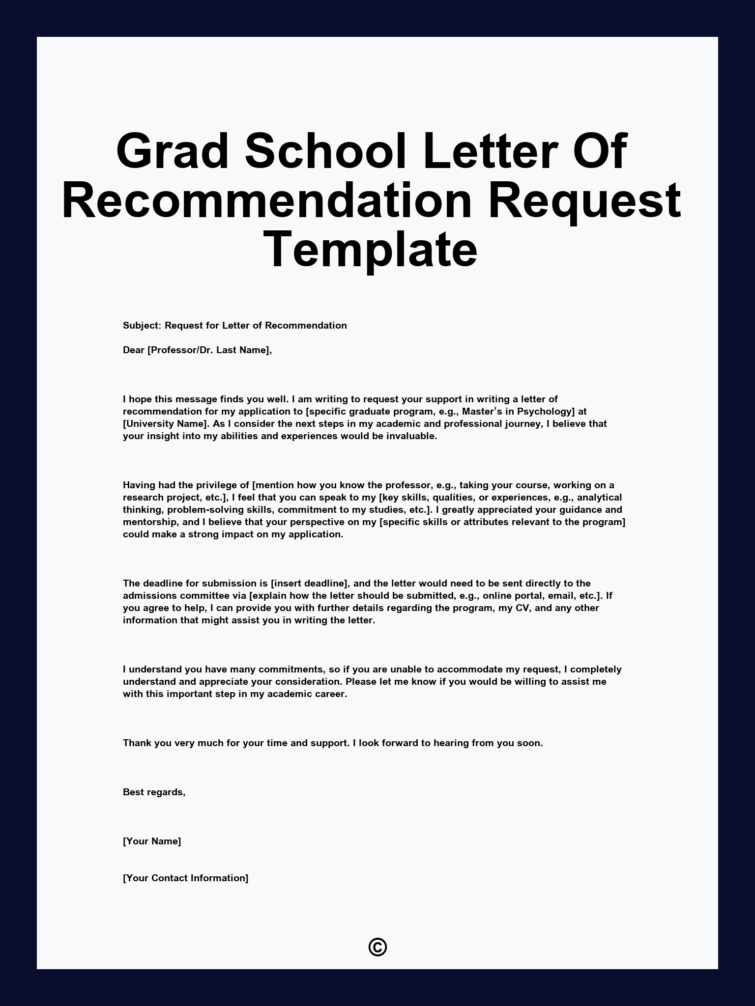 Grad School Letter Of Recommendation Request Template