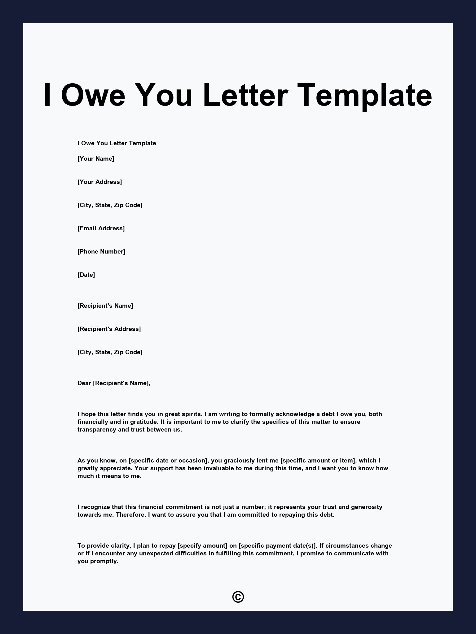 I Owe You Letter Template