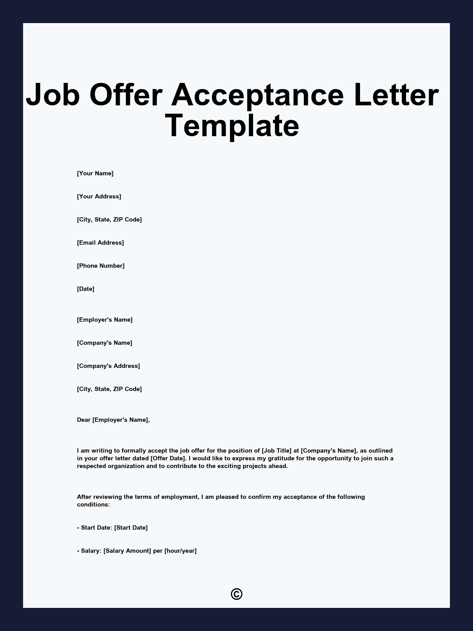 Job Offer Acceptance Letter Template