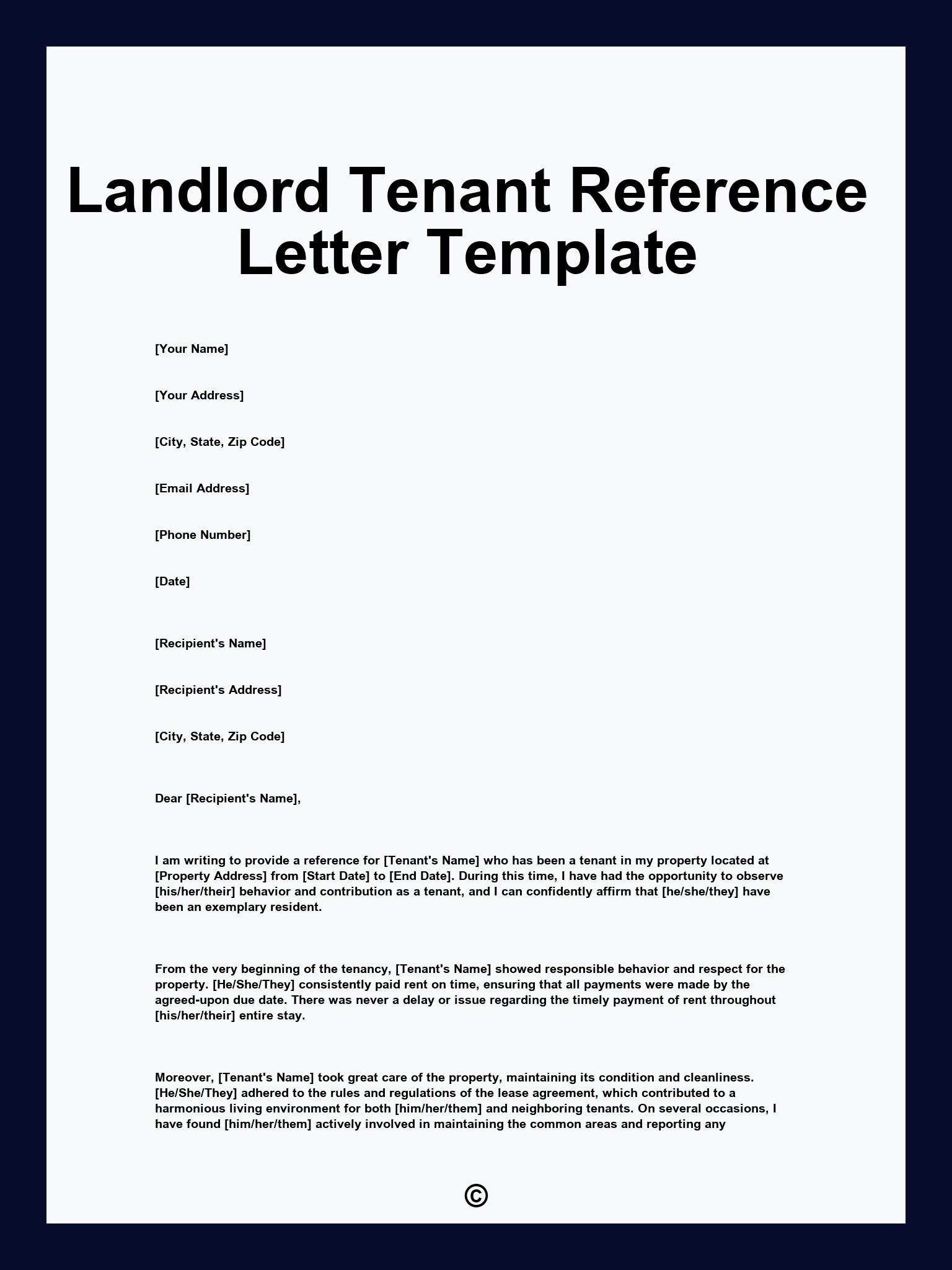 Landlord Tenant Reference Letter Template