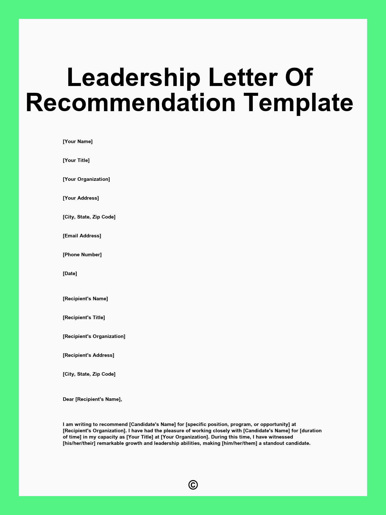Leadership Letter Of Recommendation Template