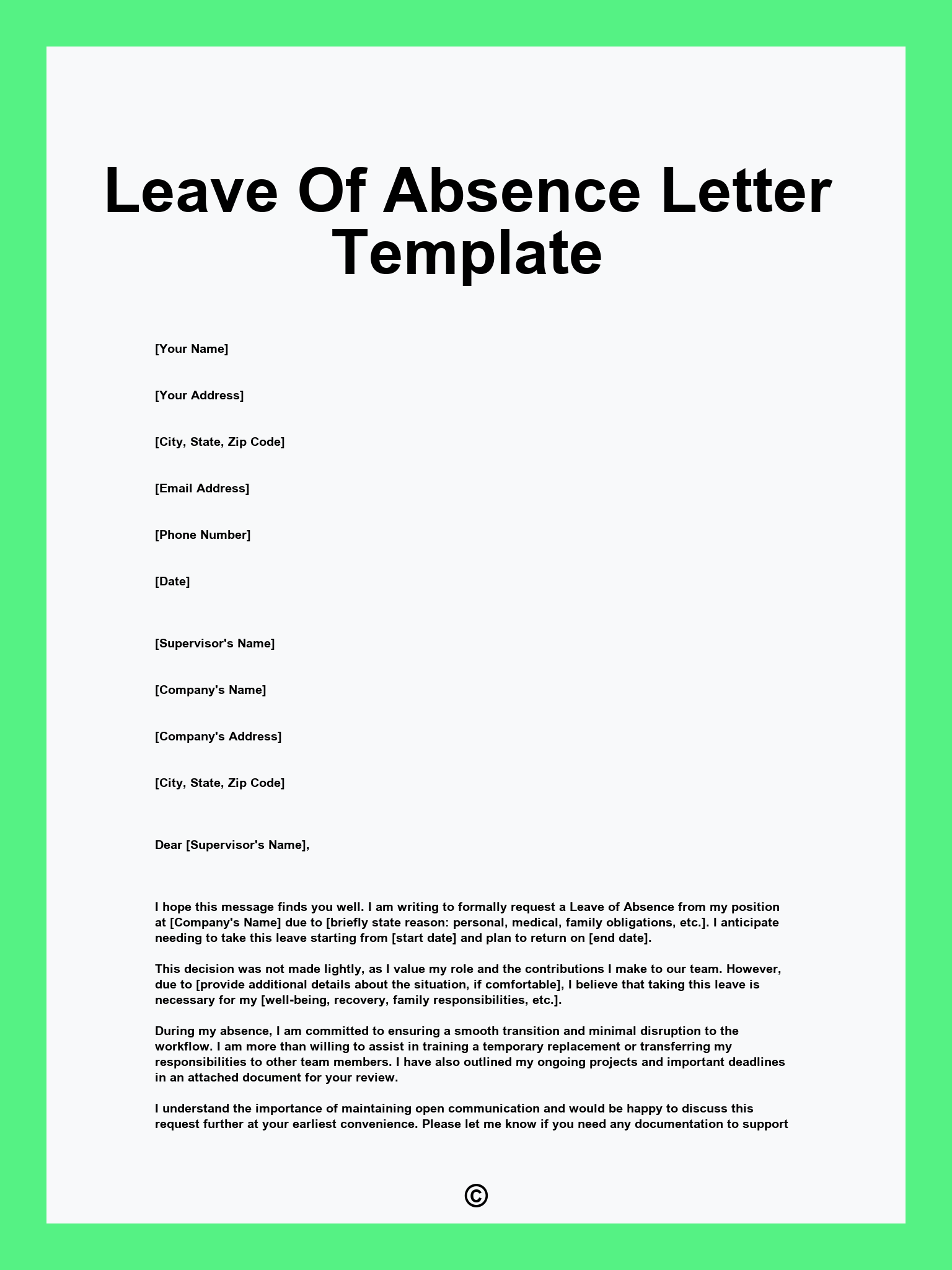 Leave Of Absence Letter Template