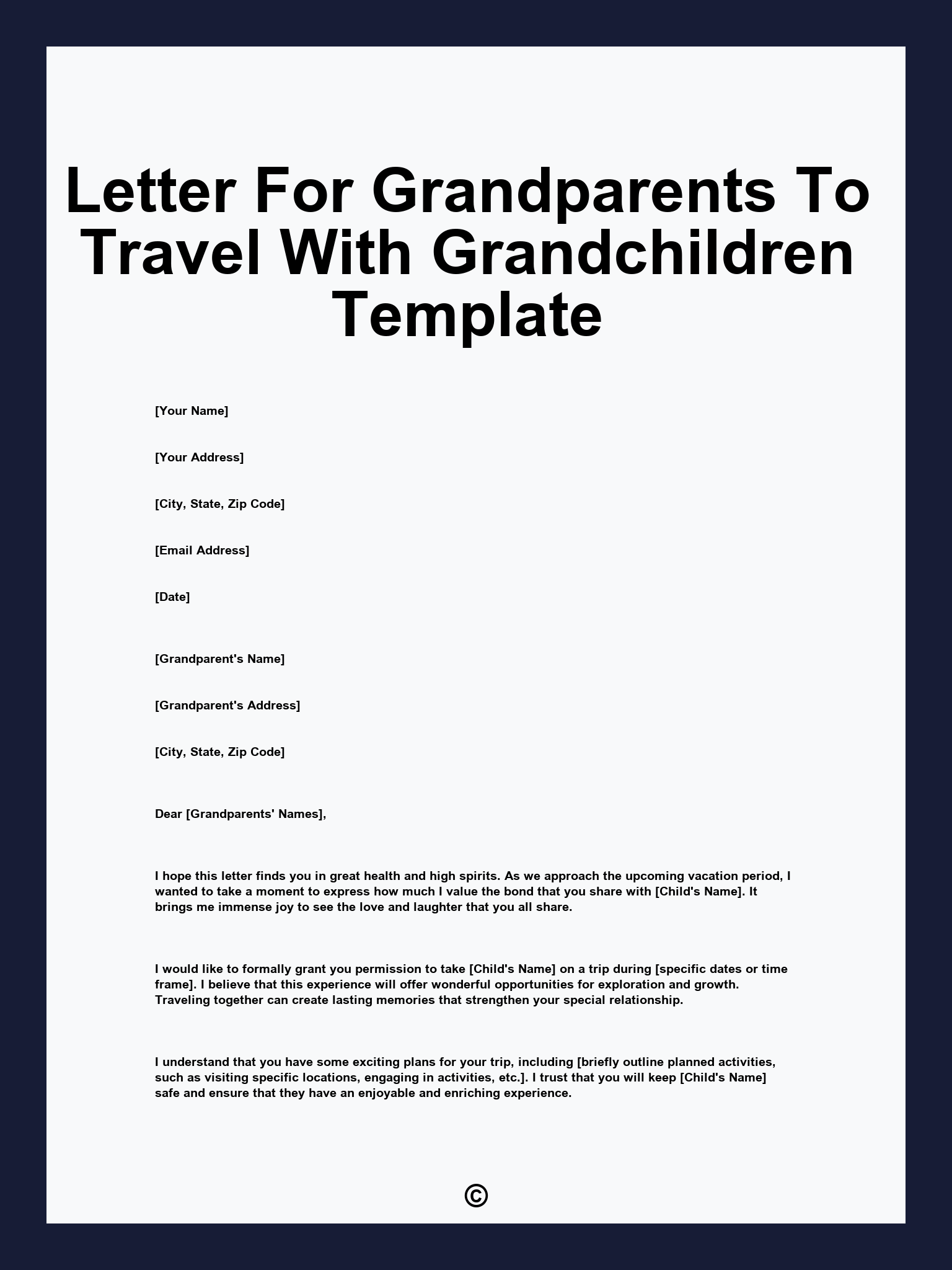 Letter For Grandparents To Travel With Grandchildren Template