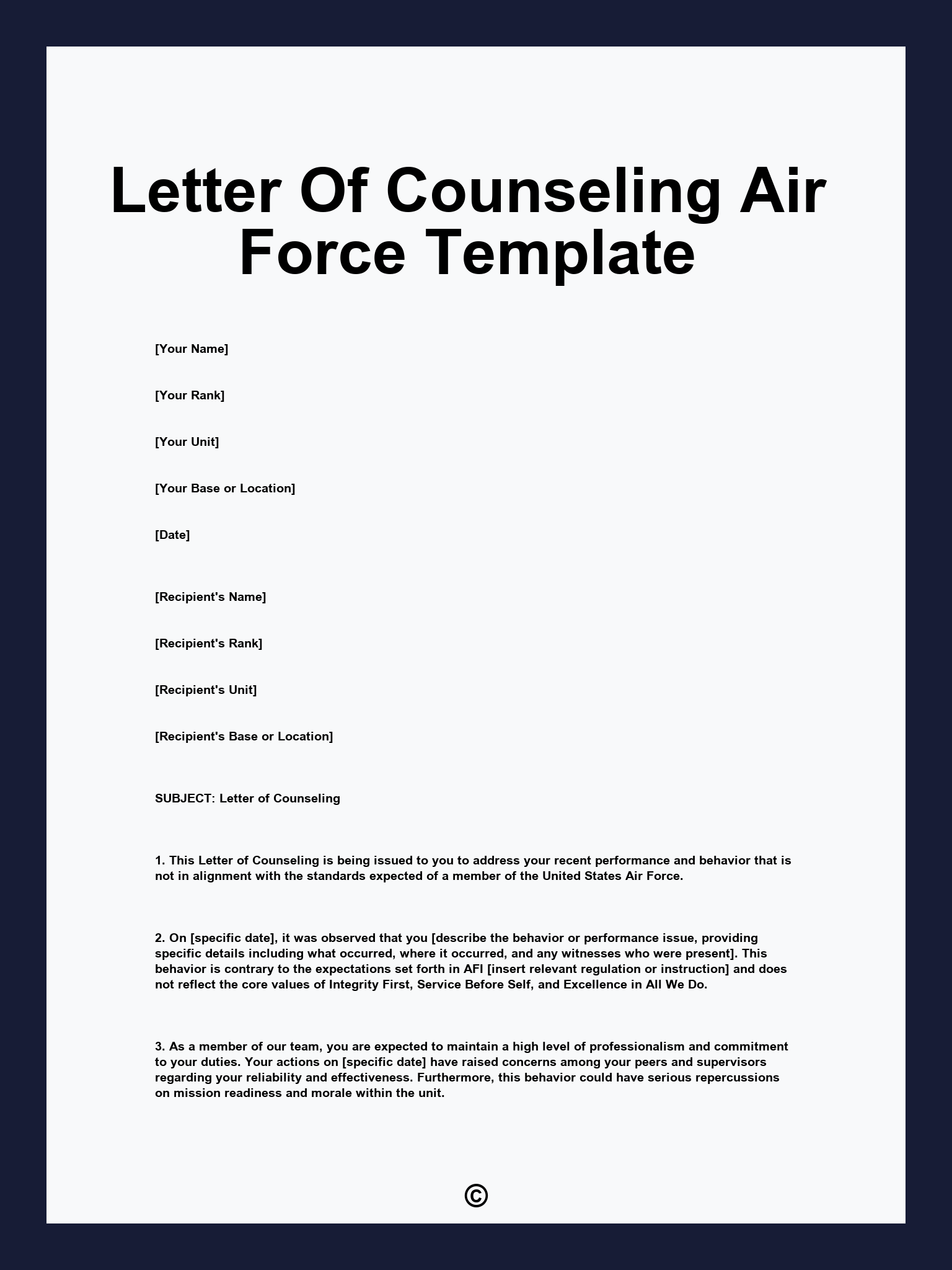 Letter Of Counseling Air Force Template