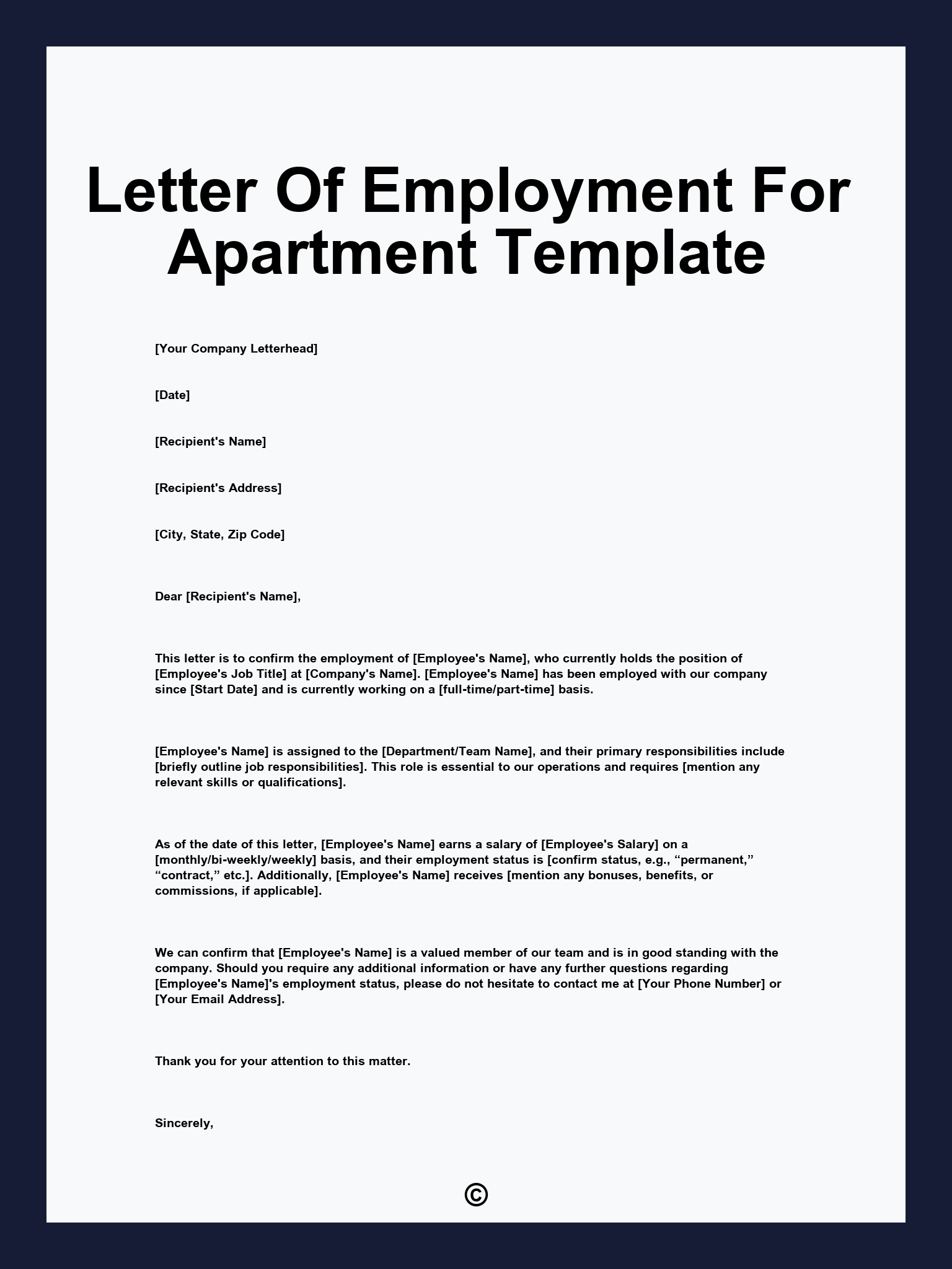 Letter Of Employment For Apartment Template