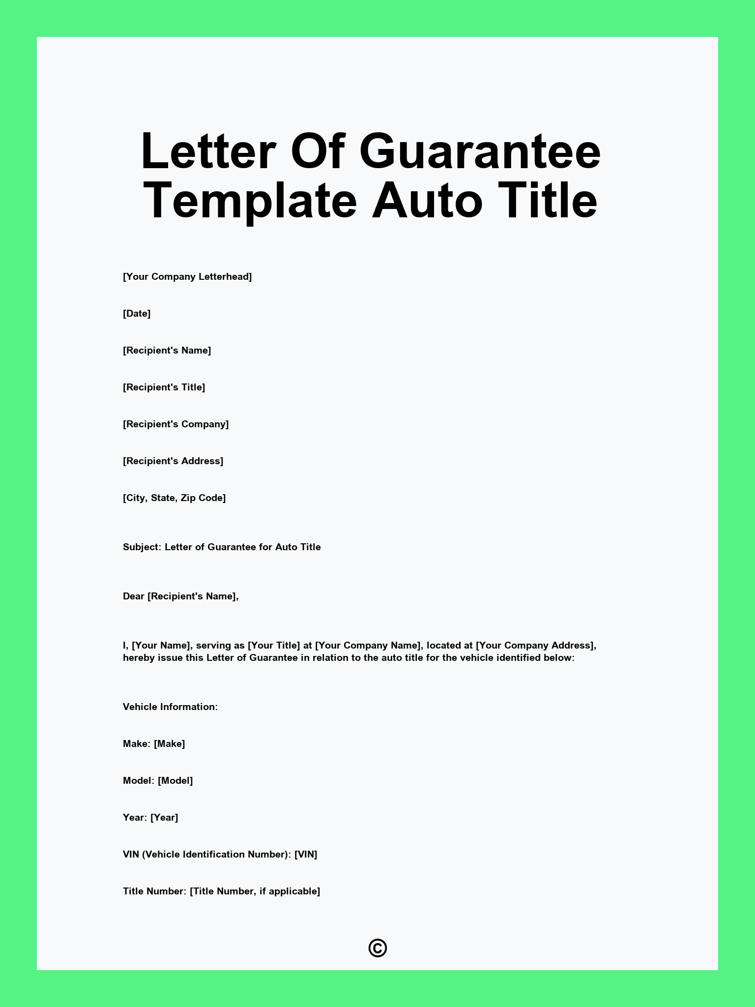 Letter Of Guarantee Template Auto Title