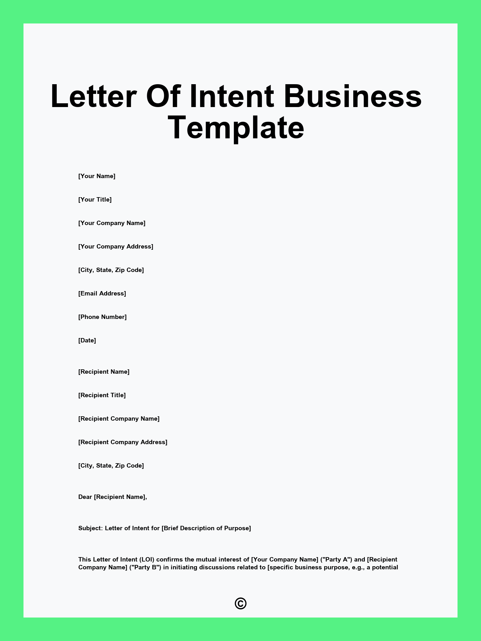 Letter Of Intent Business Template