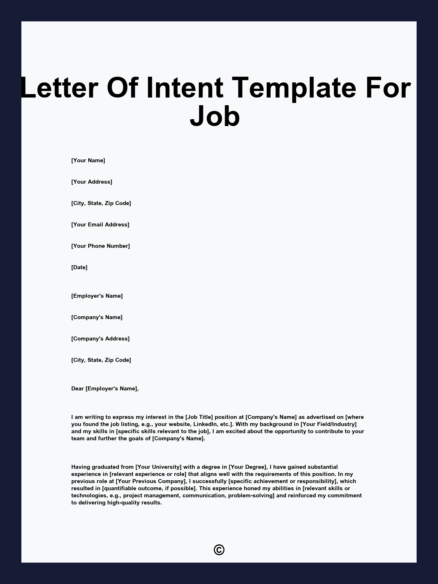 Letter Of Intent Template For Job
