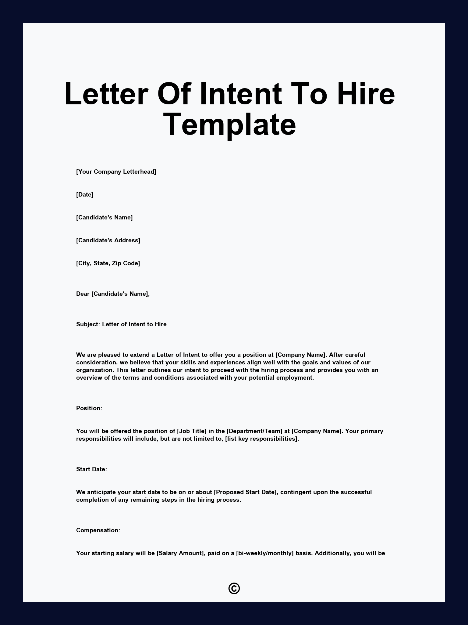 Letter Of Intent To Hire Template
