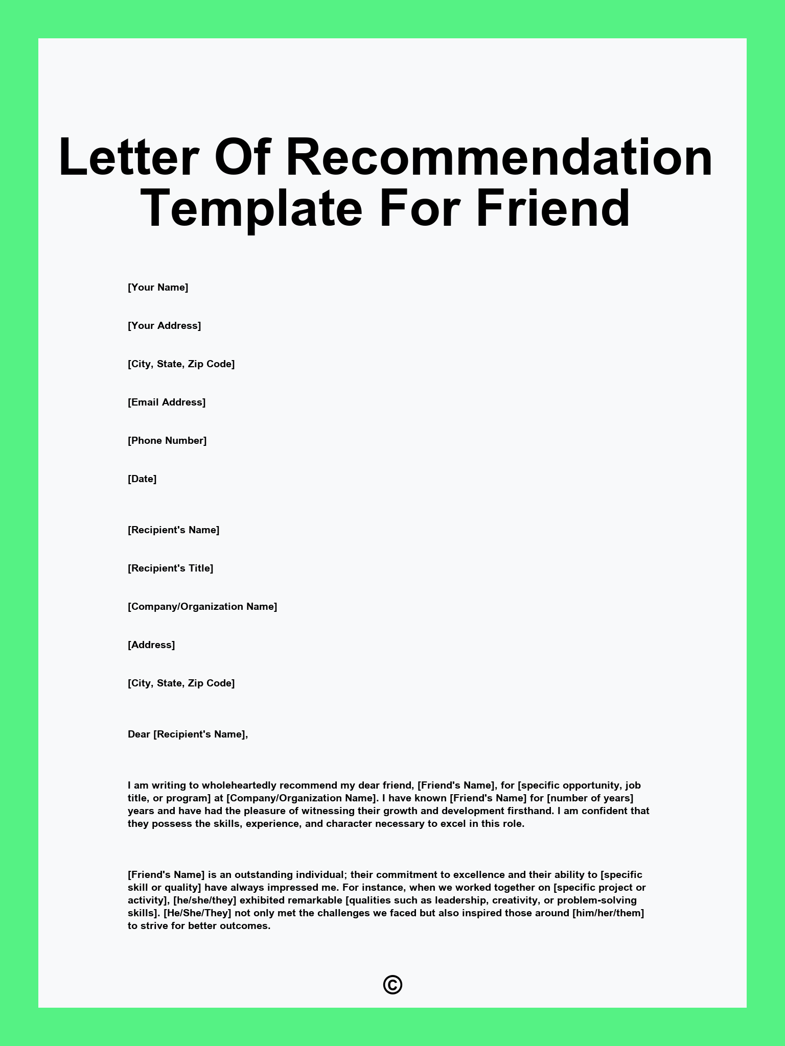 Letter Of Recommendation Template For Friend