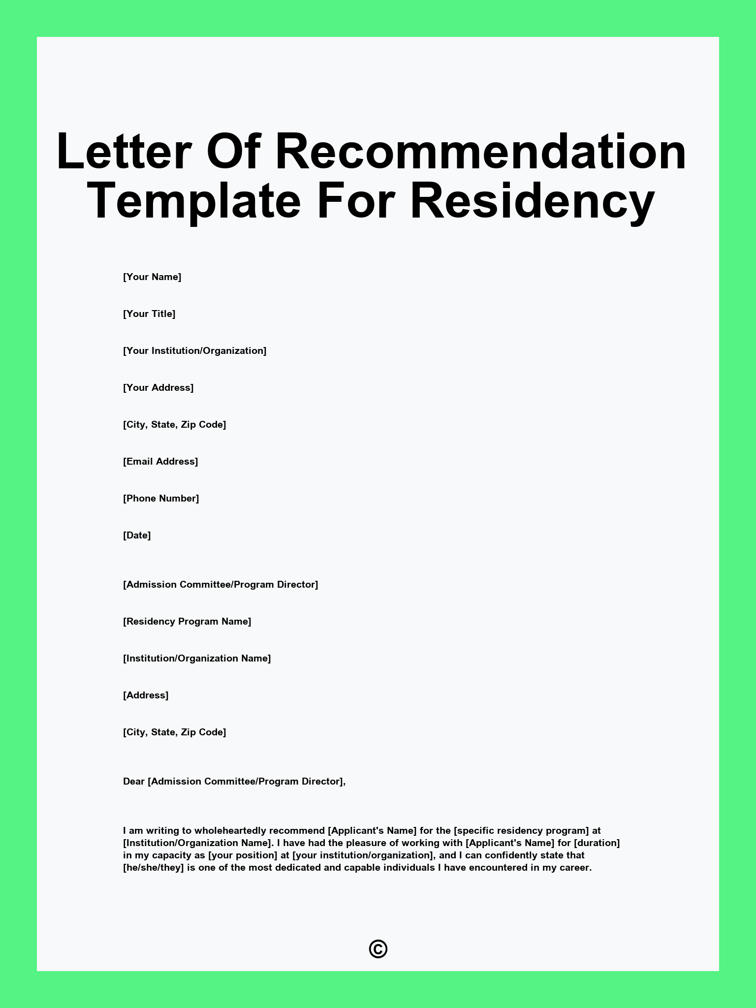 Letter Of Recommendation Template For Residency