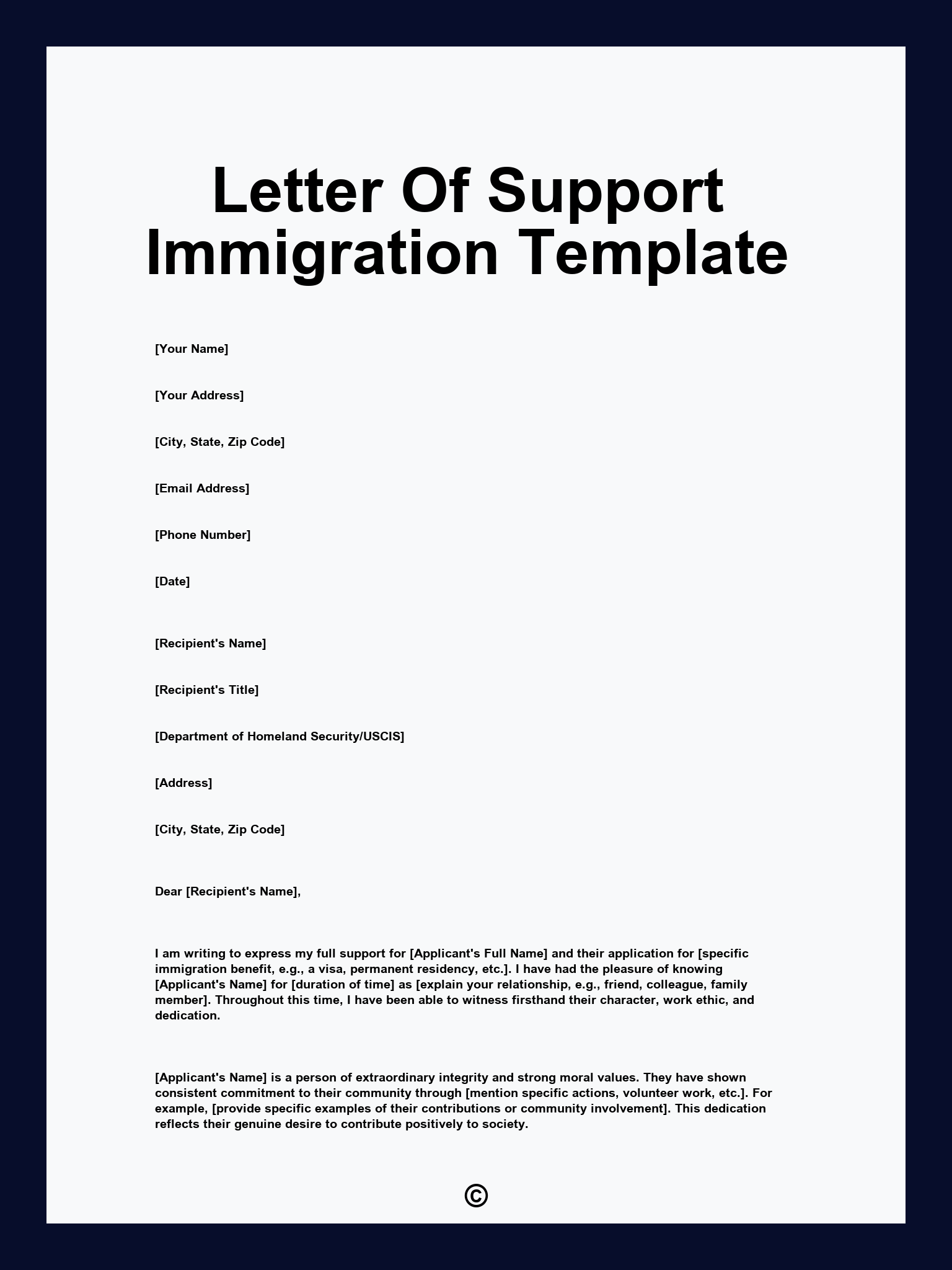 Letter Of Support Immigration Template
