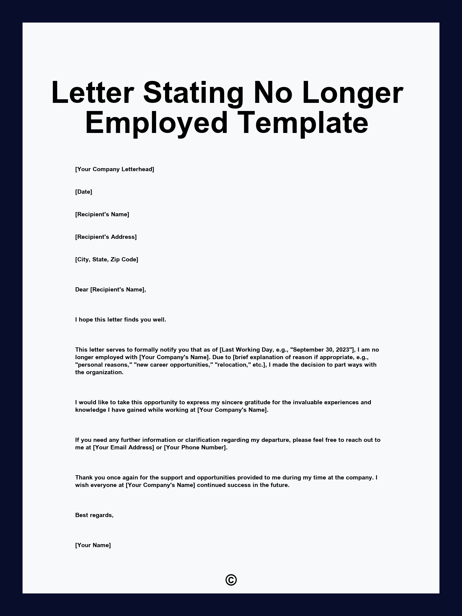Letter Stating No Longer Employed Template