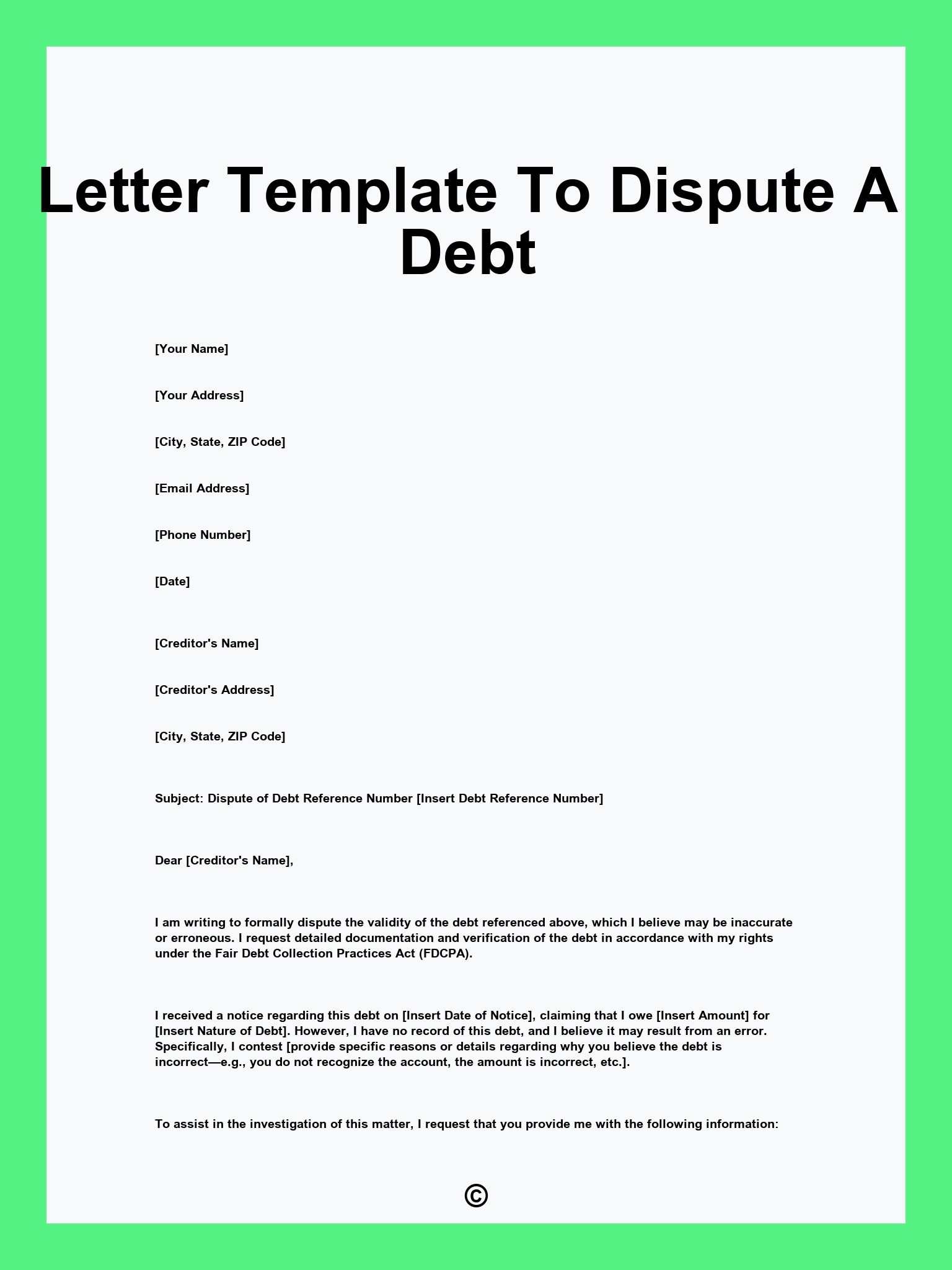 Letter Template To Dispute A Debt