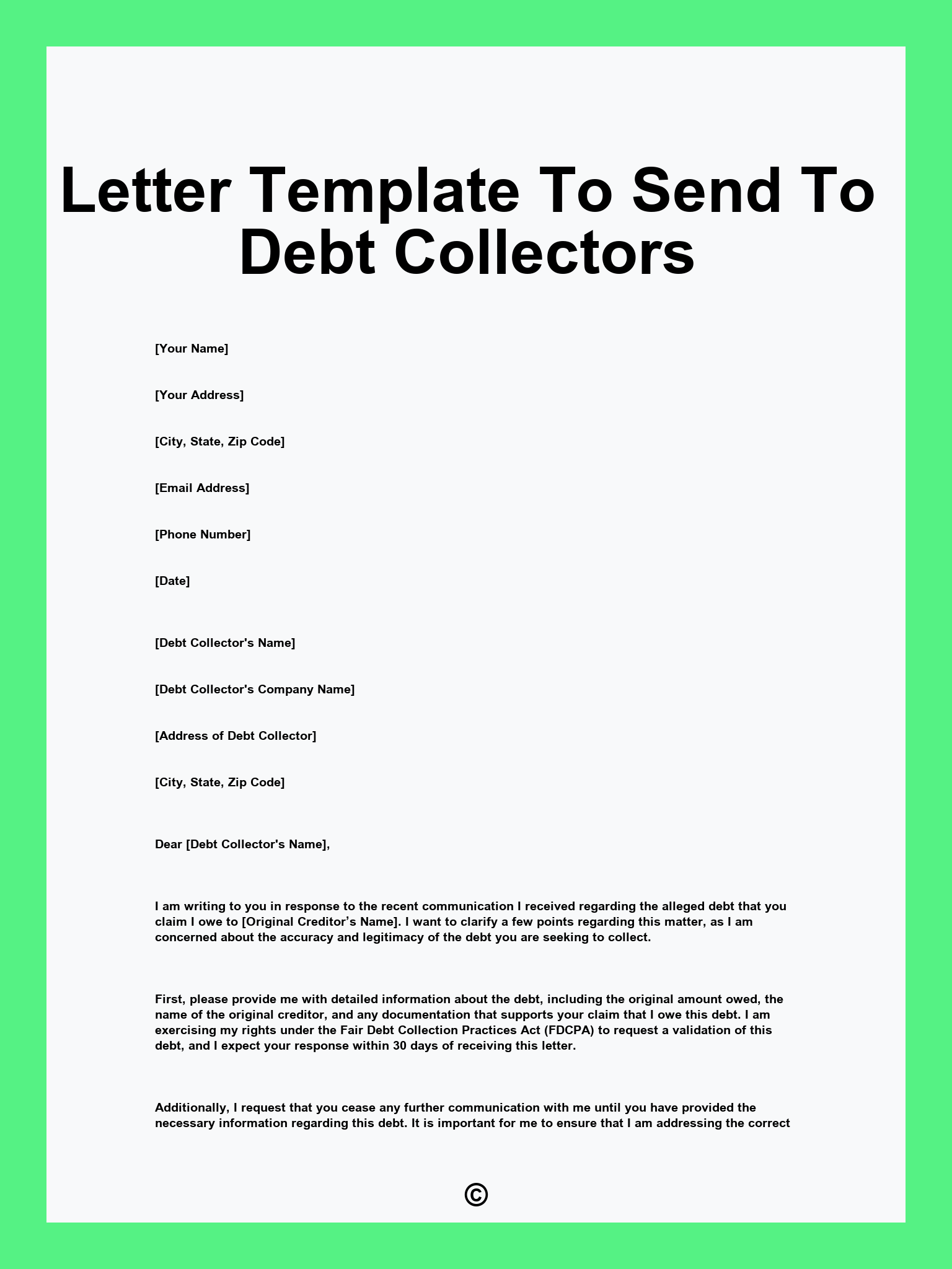 Letter Template To Send To Debt Collectors