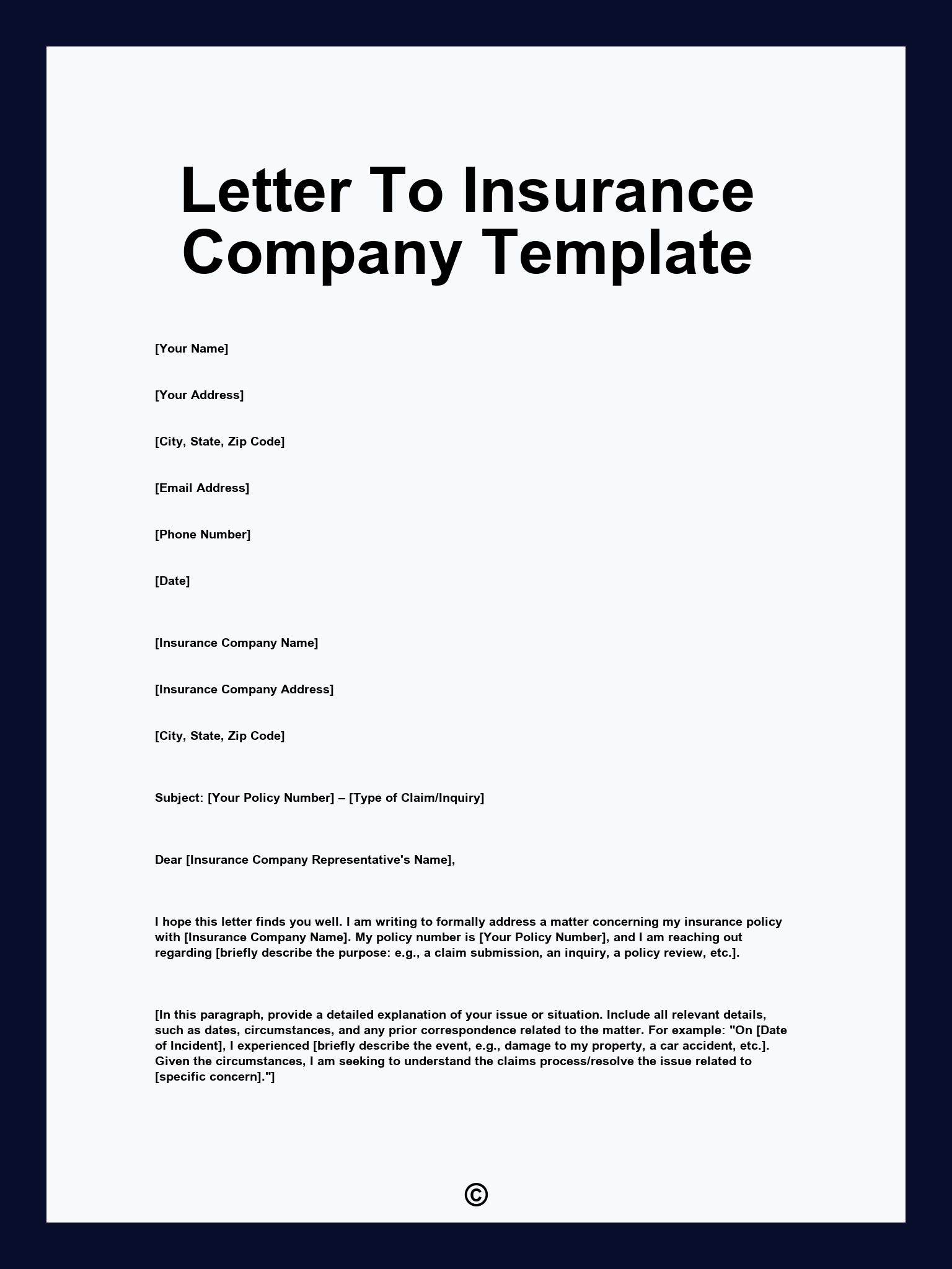 Letter To Insurance Company Template
