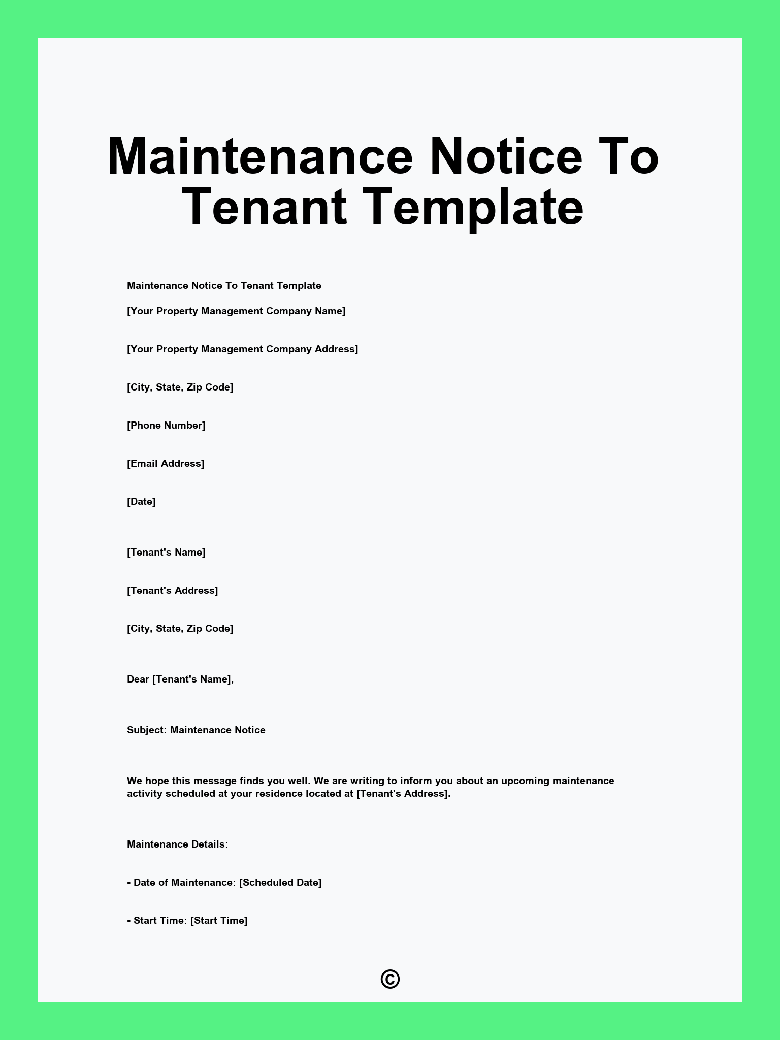 Maintenance Notice To Tenant Template