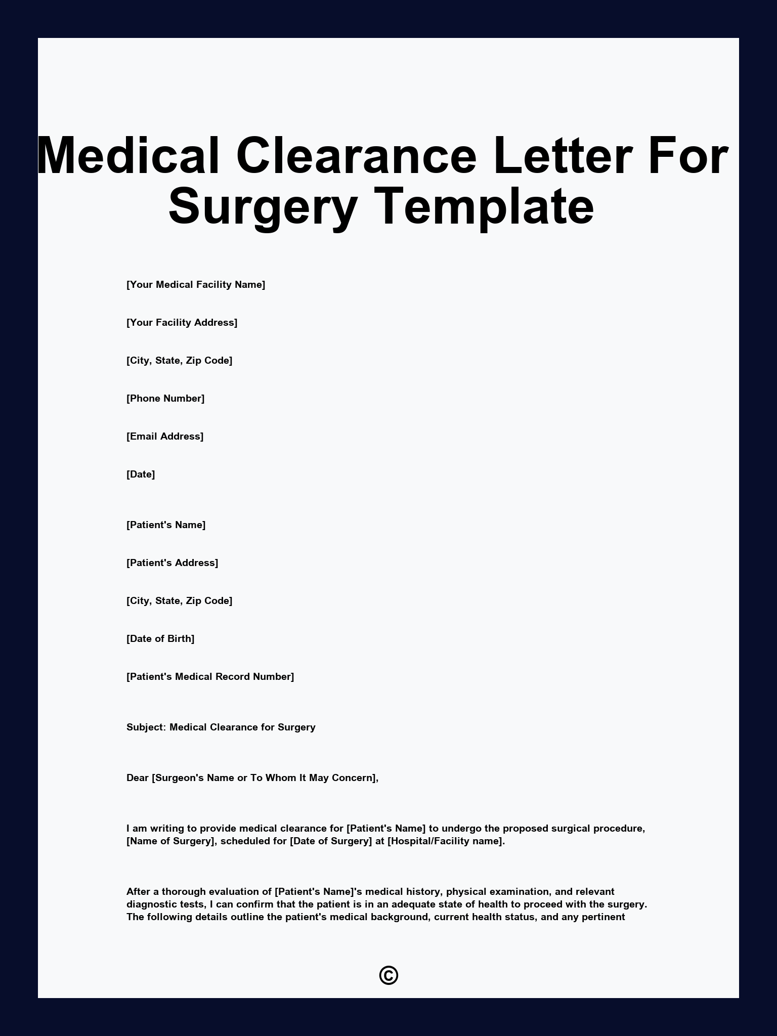 Medical Clearance Letter For Surgery Template
