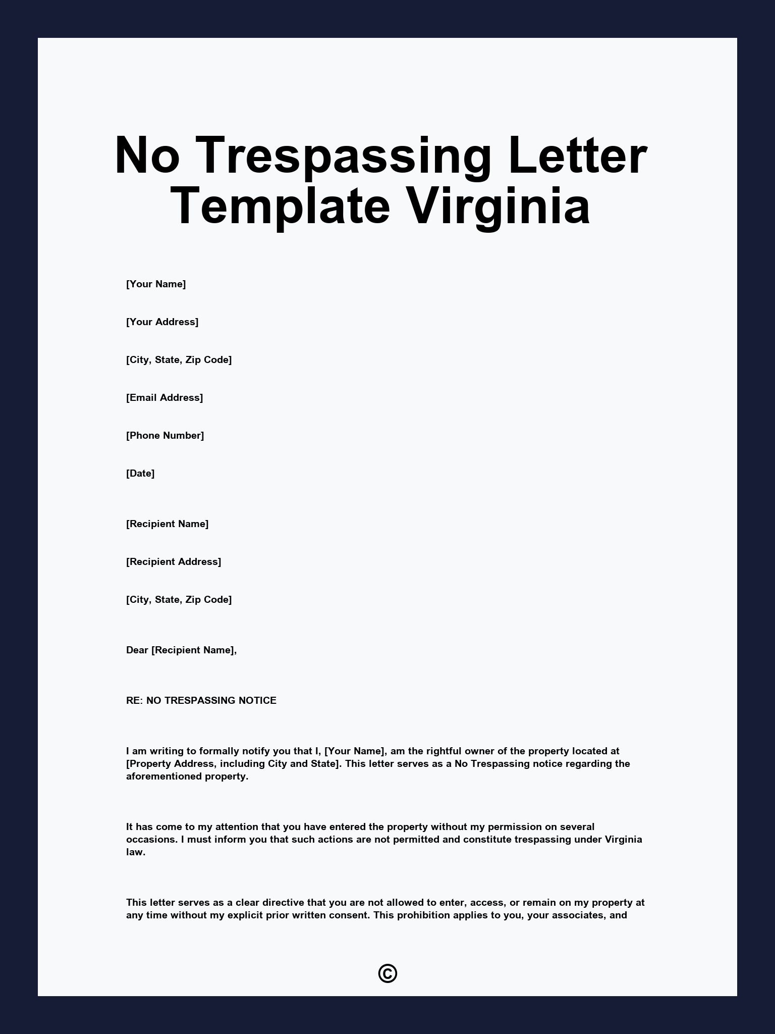 No Trespassing Letter Template Virginia