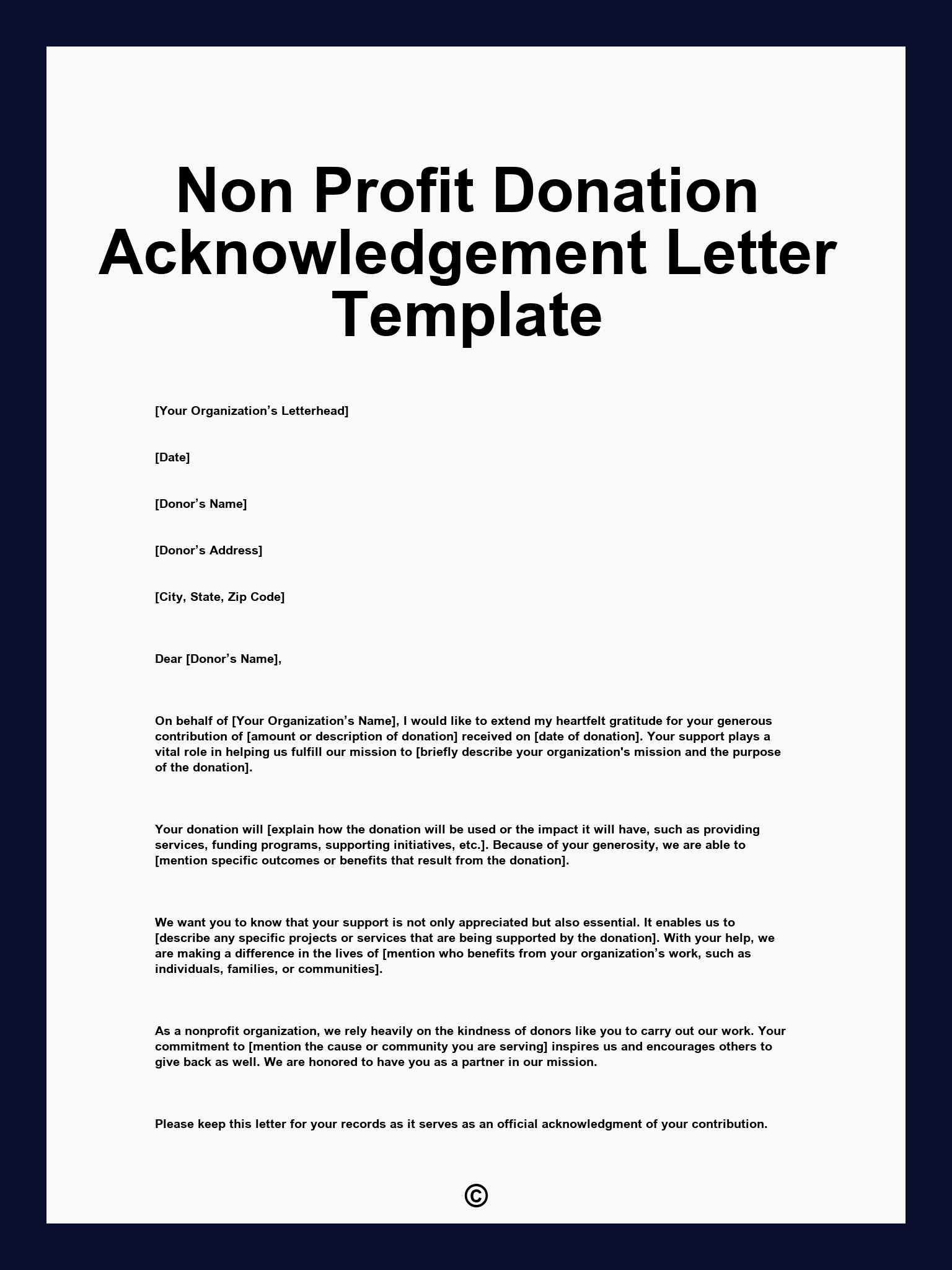 Non Profit Donation Acknowledgement Letter Template