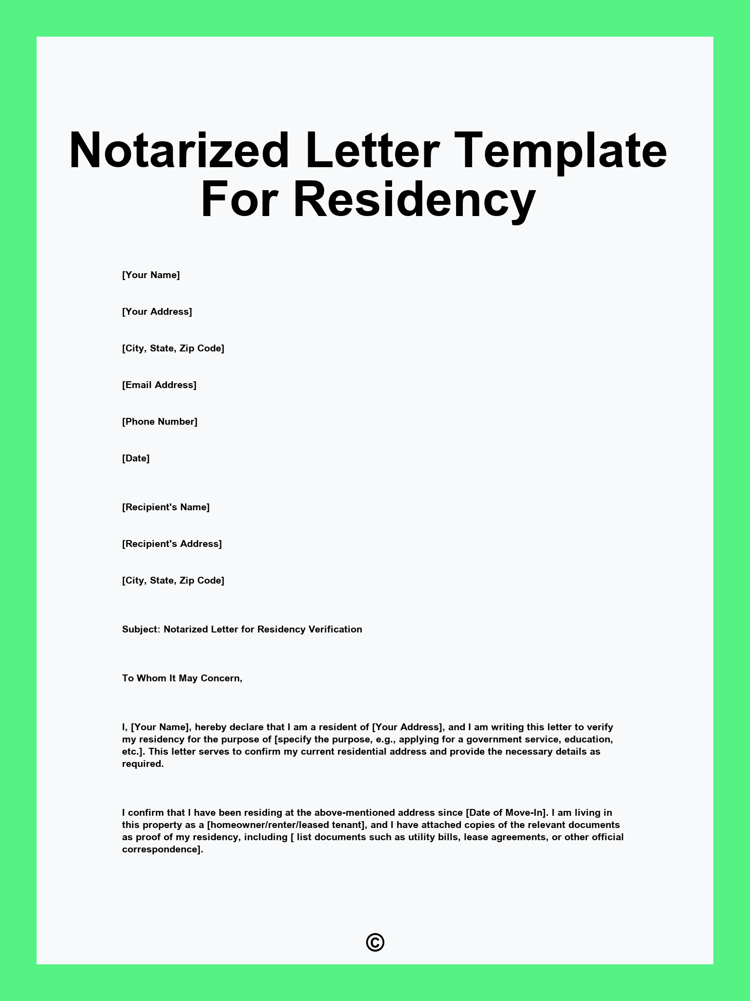 Notarized Letter Template For Residency