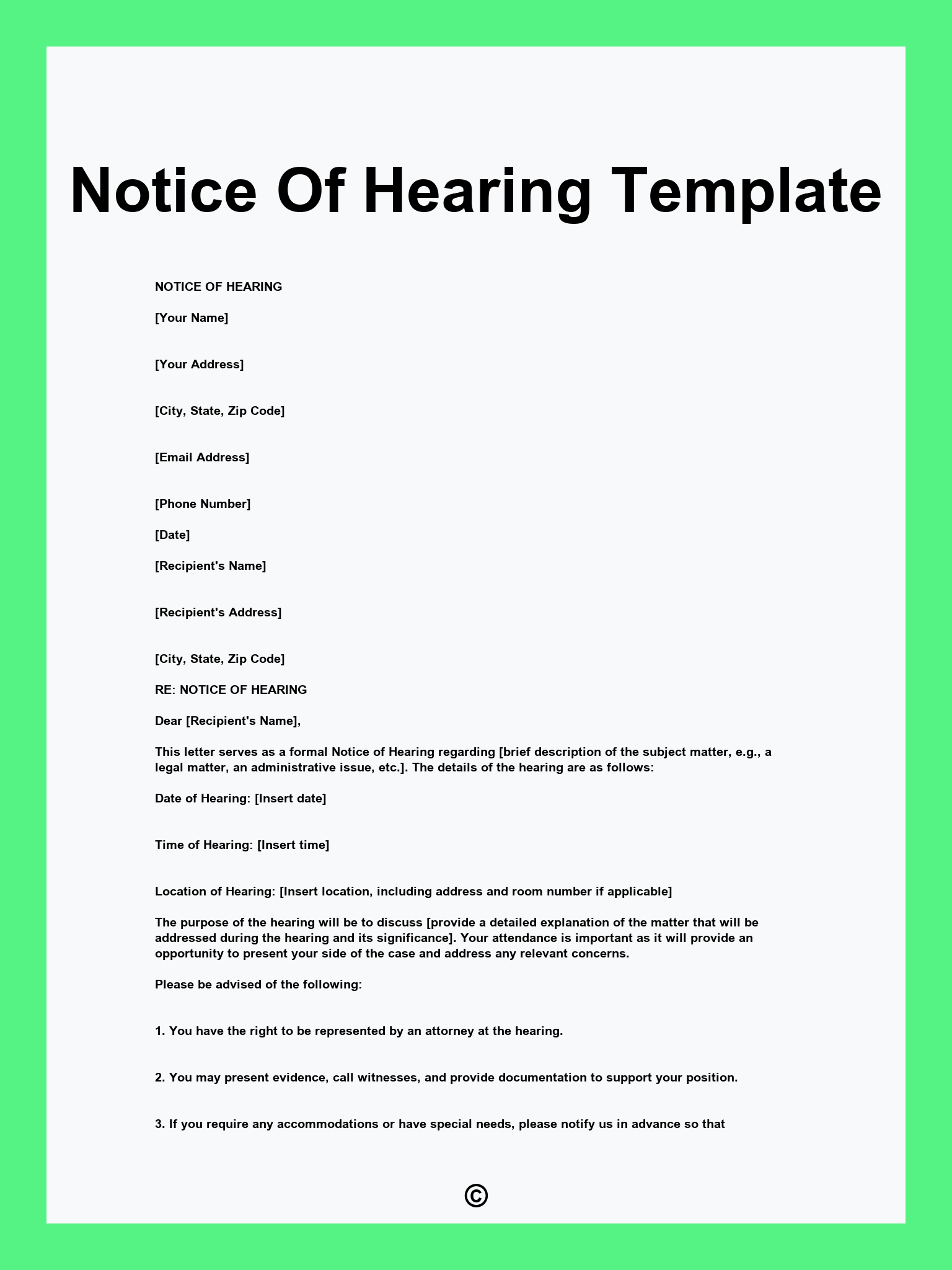 Notice Of Hearing Template