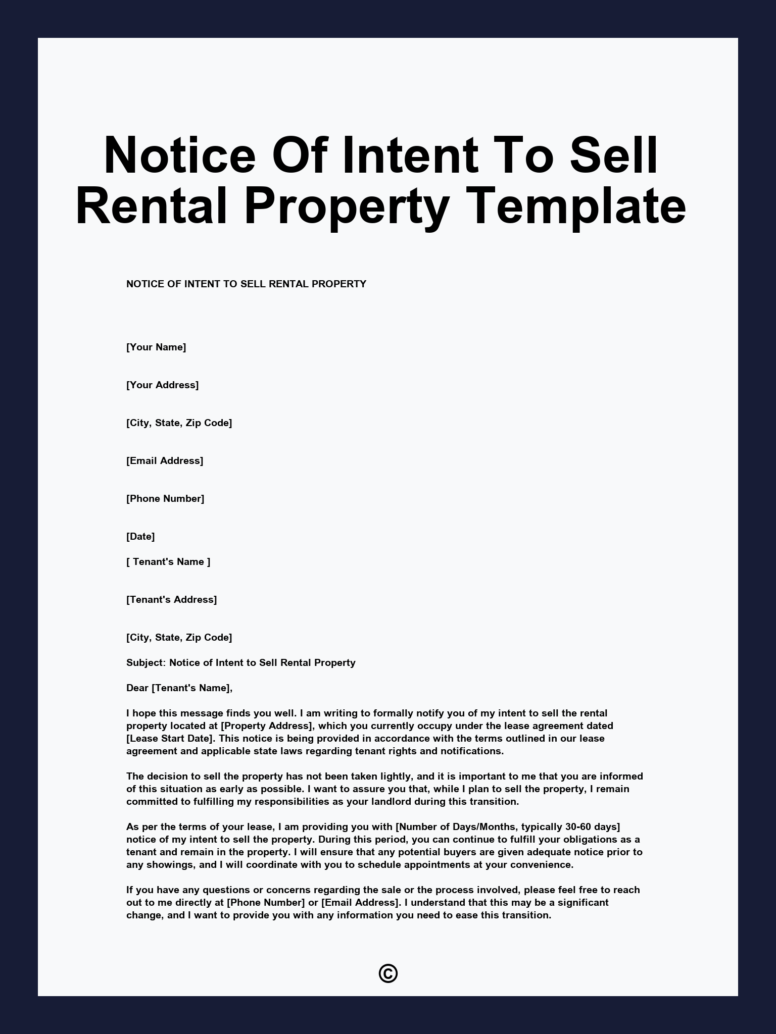 Notice Of Intent To Sell Rental Property Template