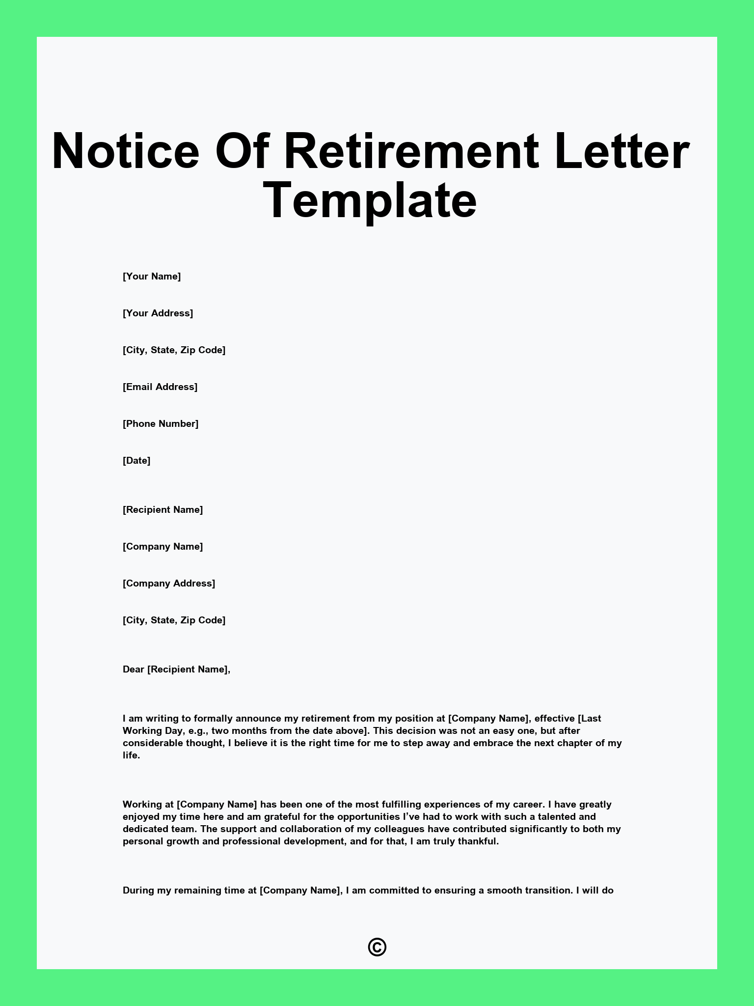 Notice Of Retirement Letter Template