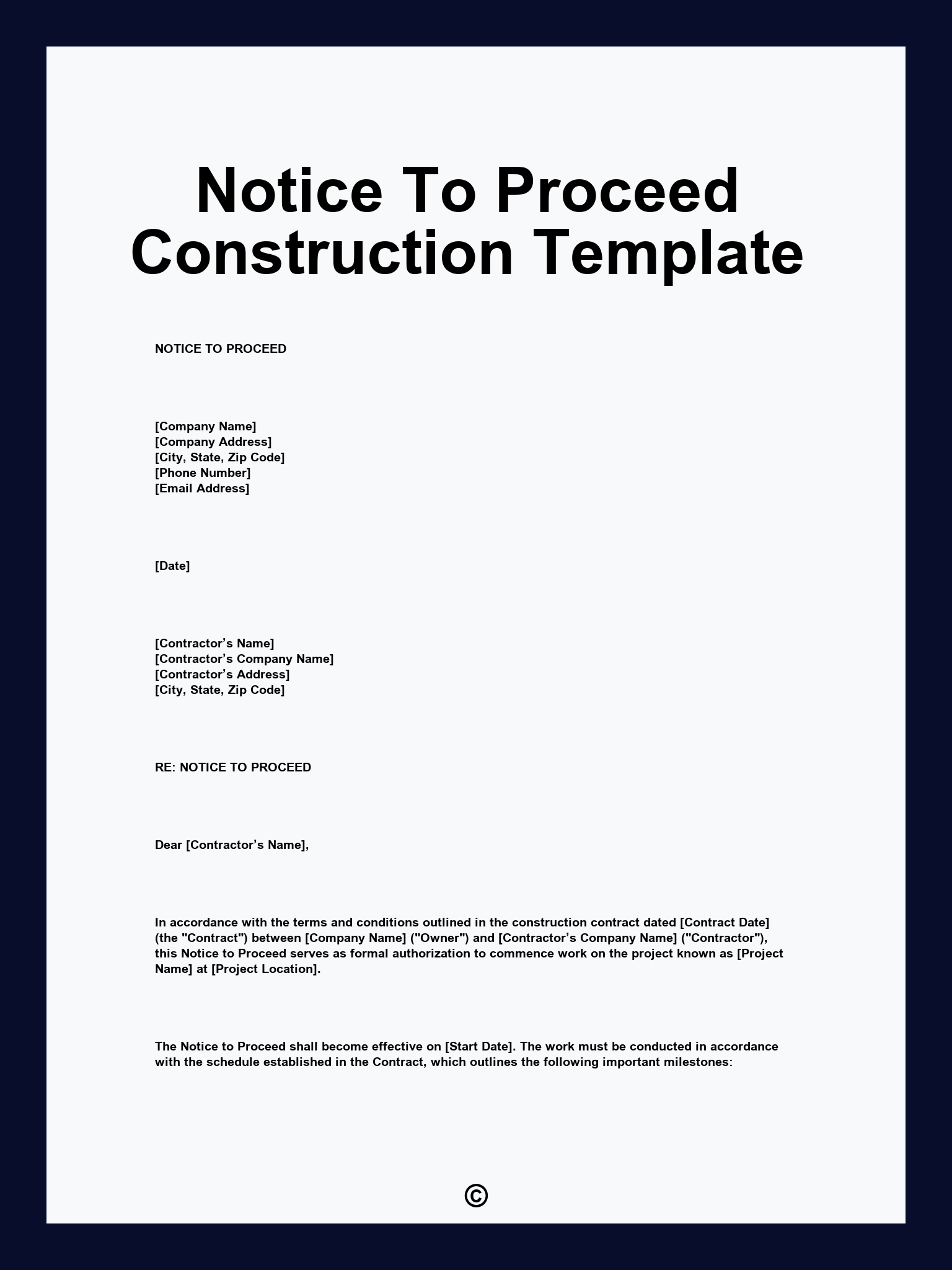 Notice To Proceed Construction Template