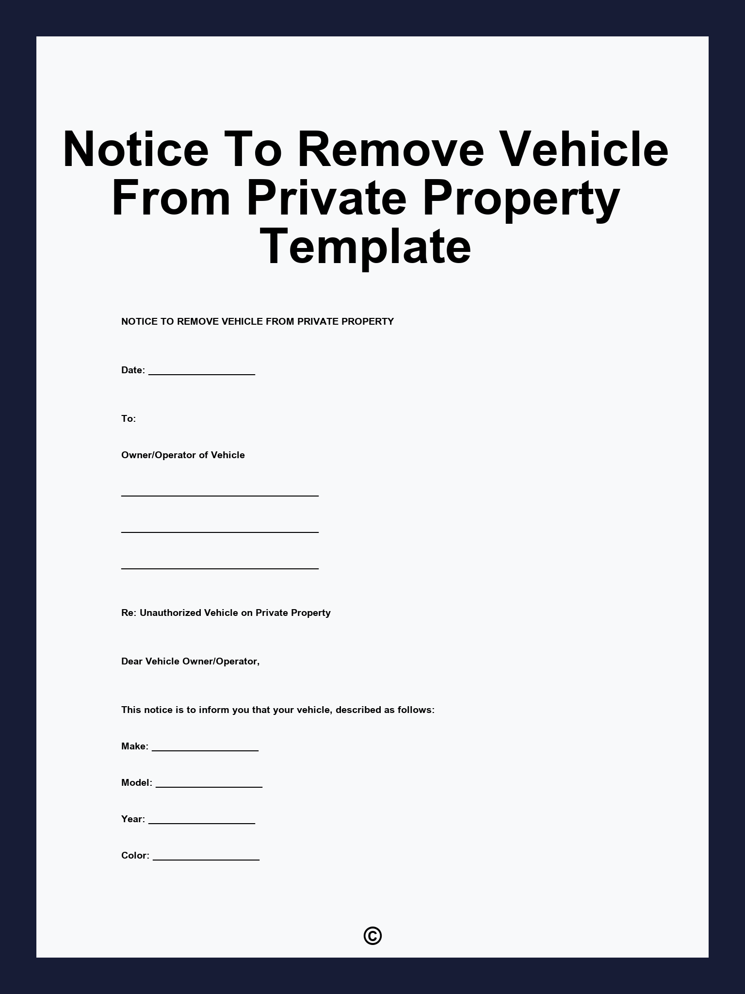 Notice To Remove Vehicle From Private Property Template