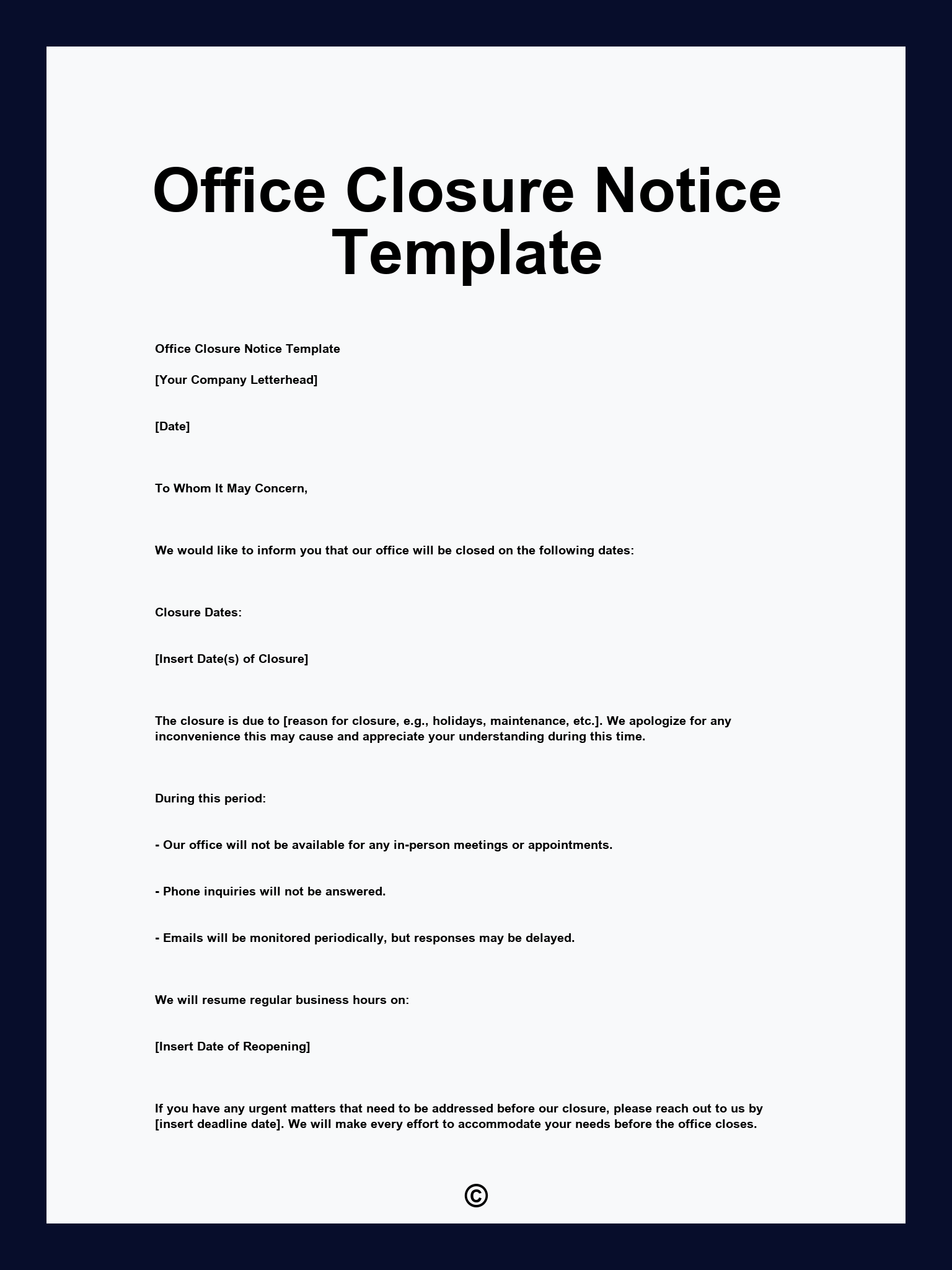 Office Closure Notice Template