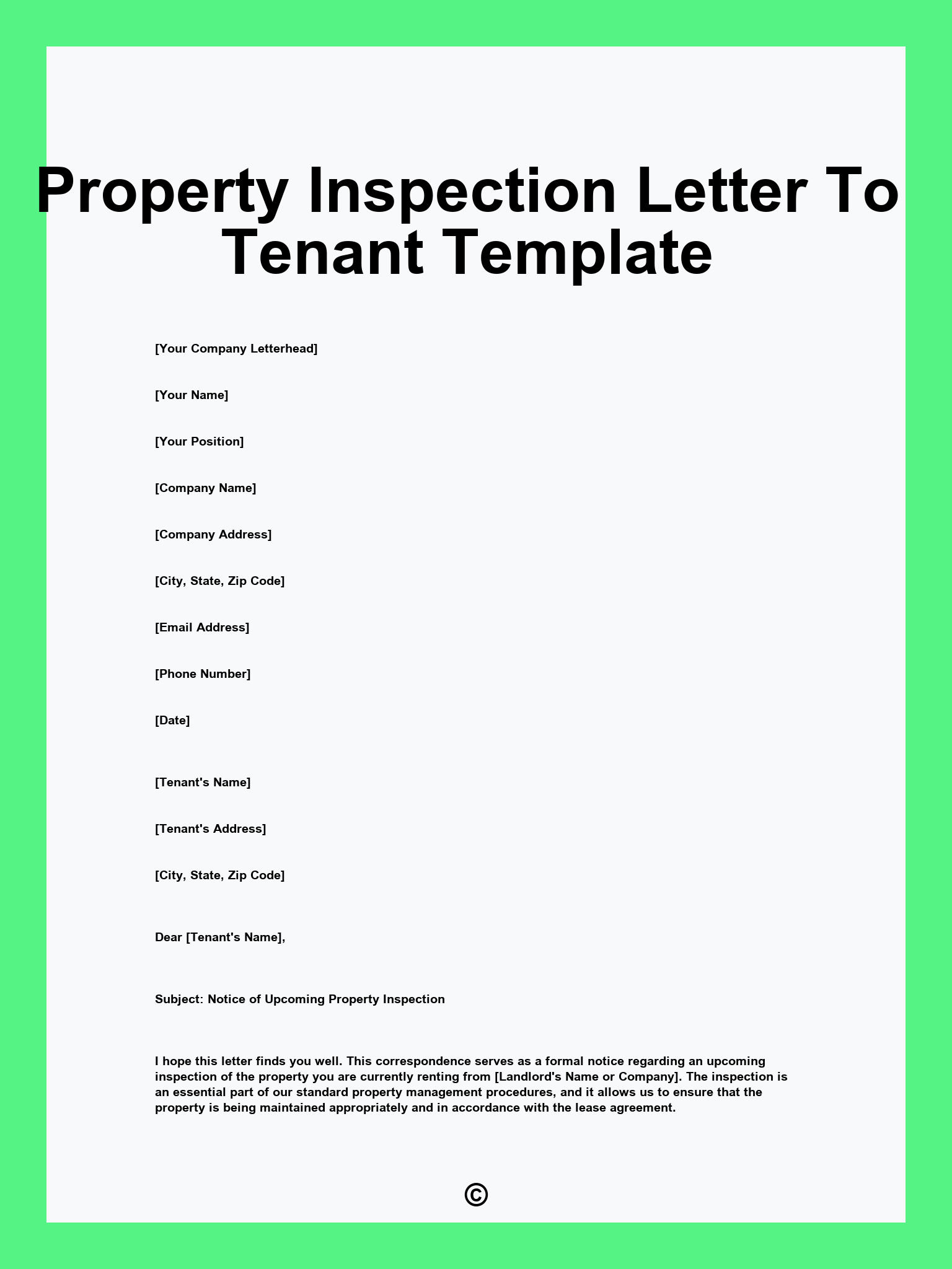 Property Inspection Letter To Tenant Template