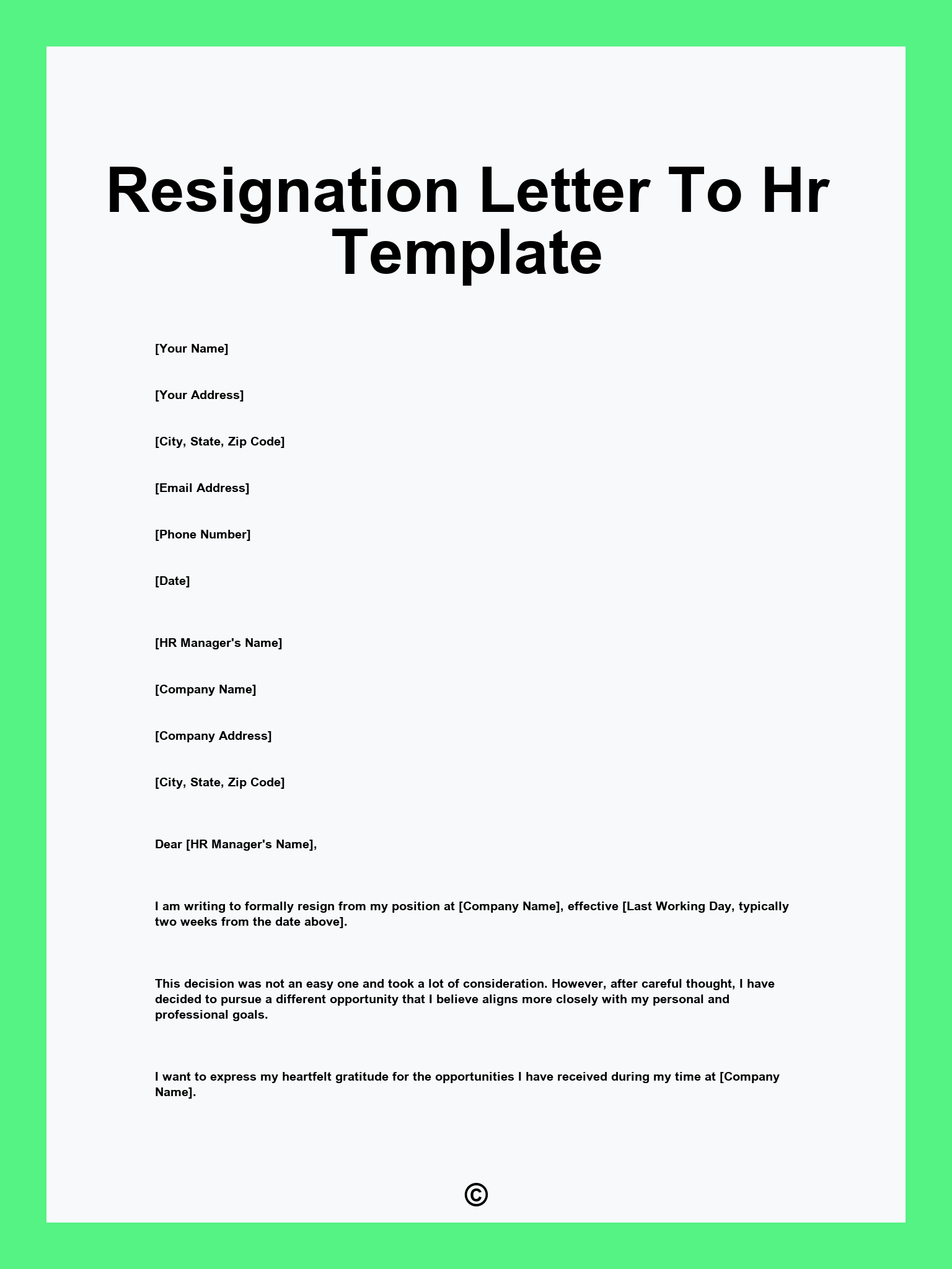 Resignation Letter To Hr Template
