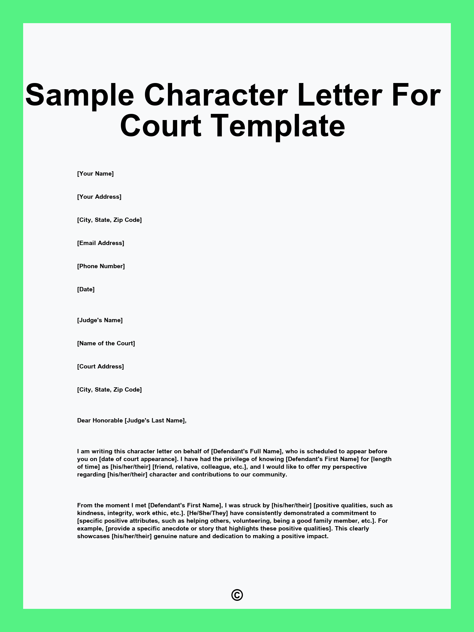 Sample Character Letter For Court Template